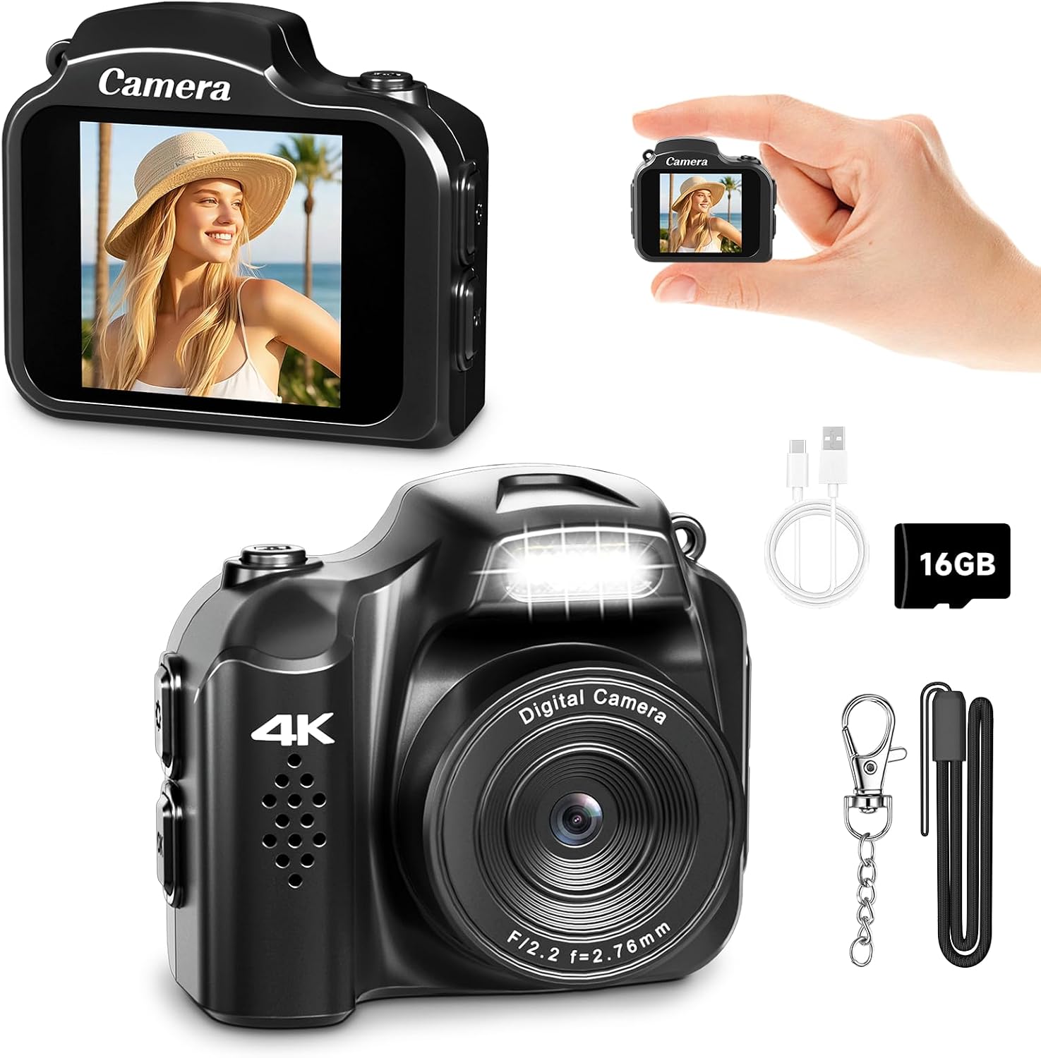 Detalle de Mini Schlüsselanhänger Digitalkamera 1,54 Zoll – 4K Mini Kamera im Retro-Design, 16 GB Speicher, Ultraportabel