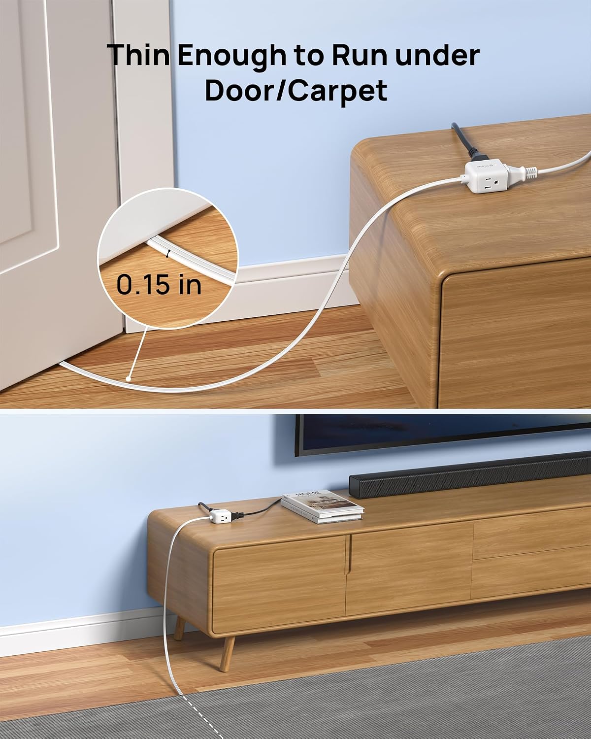 Detalle de TROND TD-EC-US01R 10 ft Flat-Plug Extension Cord with Three Grounded Outlets