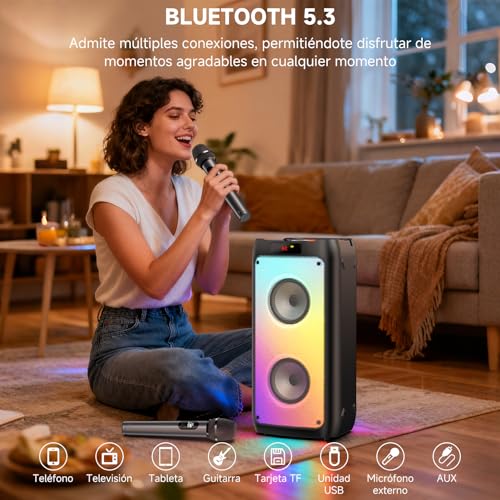 Thumbnail 1 de JYX Karaoke con 2 Micrófonos Inalámbricos: karaoke portátil con sonido potente y luces para fiestas