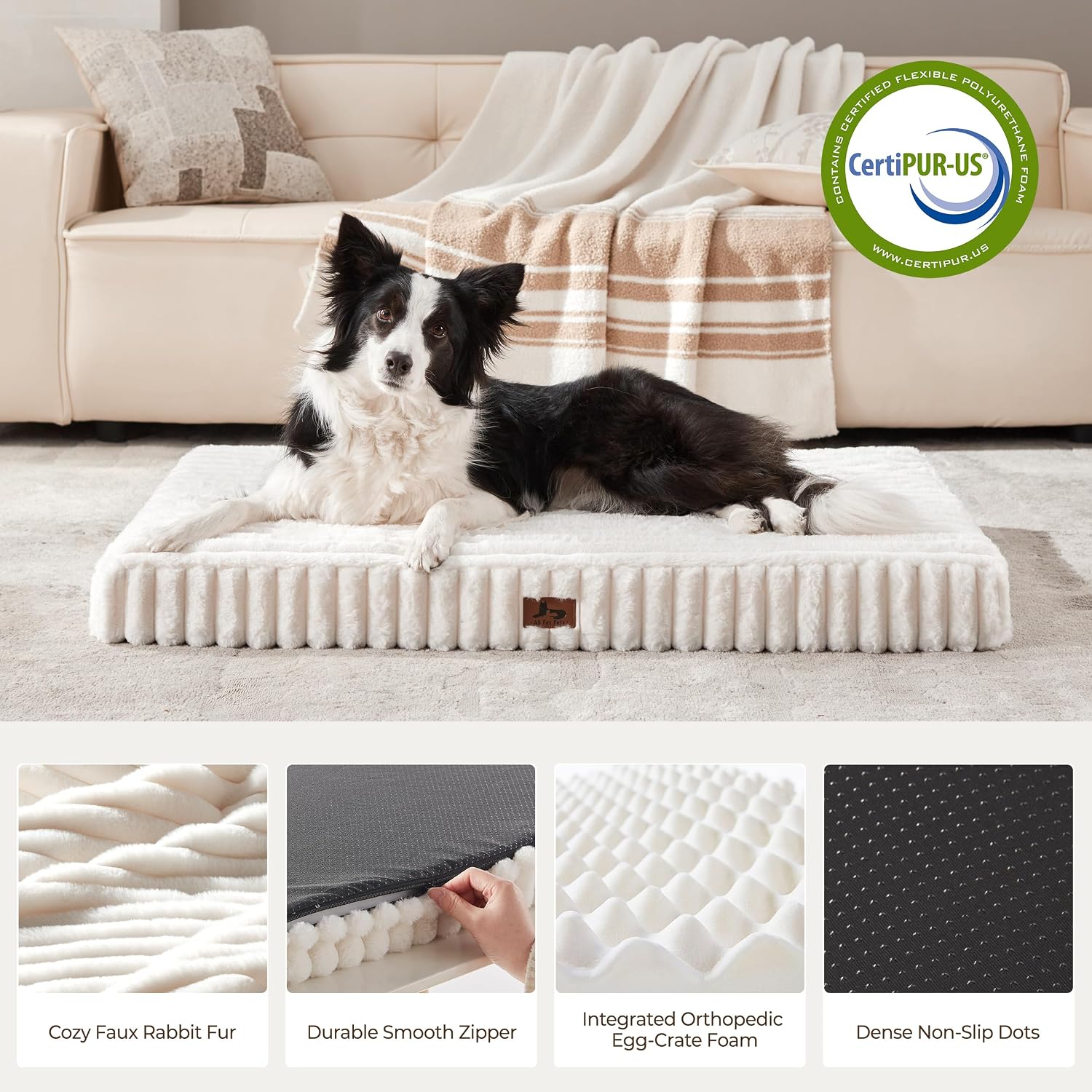 Detalle de Warmrest WR-PET12 Orthopedic Dog Bed, 36 x 27 x 3-Inch Egg-Crate Foam, Cream