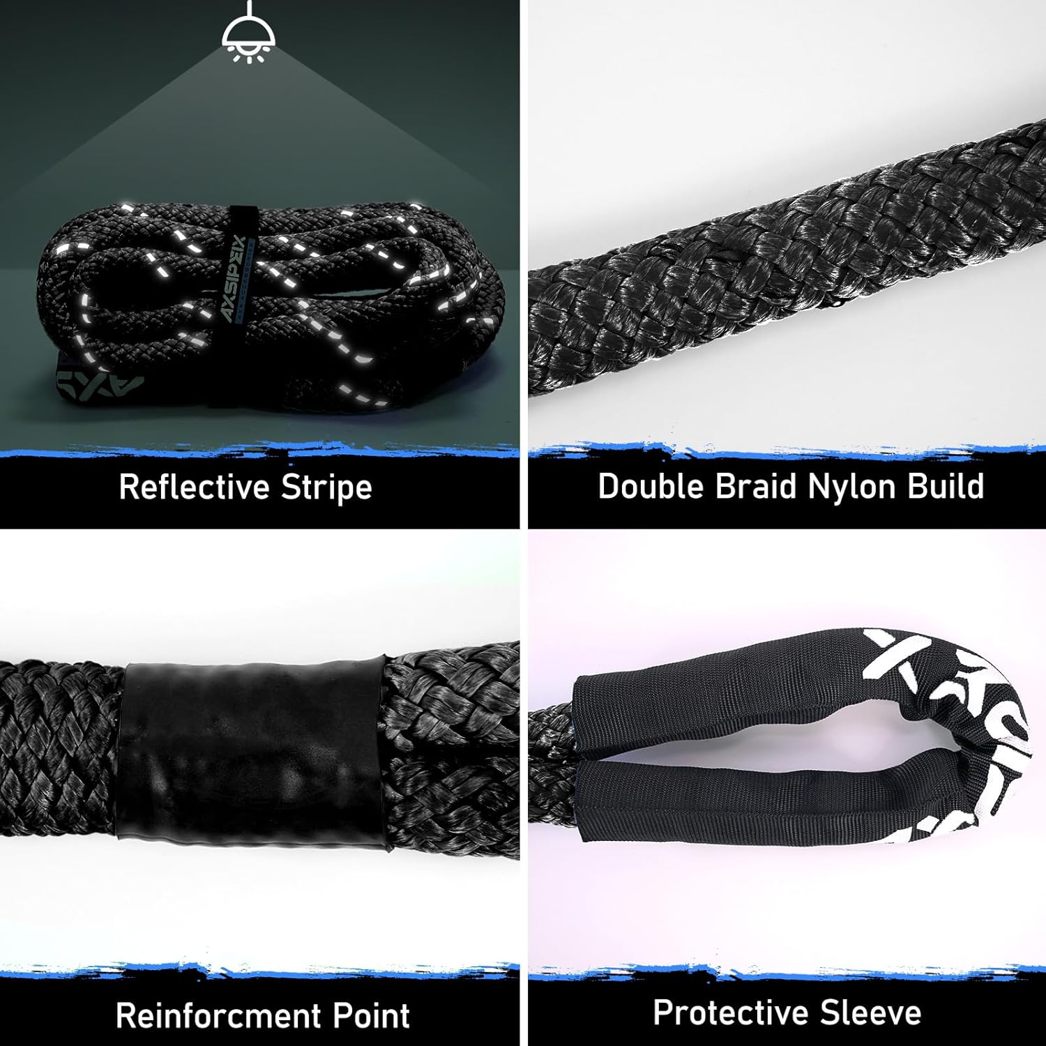 Thumbnail 4 de AXSIPEIX Kinetic Recovery Rope Kit (Reflective) — 1.25in x 30ft, 56,000 lb Break Strength with 2 Soft Shackles