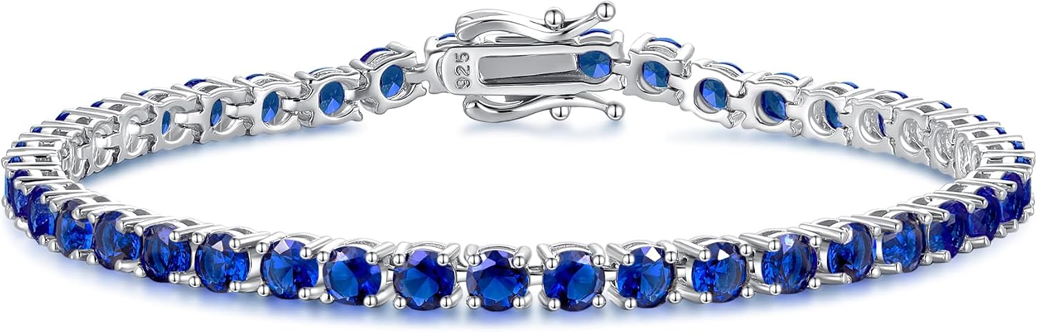 Detalle de FANCIME Tennisarmband aus 925 Sterling Silber – mit Saphir, Rubin, Amethyst oder Smaragd, Breite 4 mm, Länge 19,5 cm