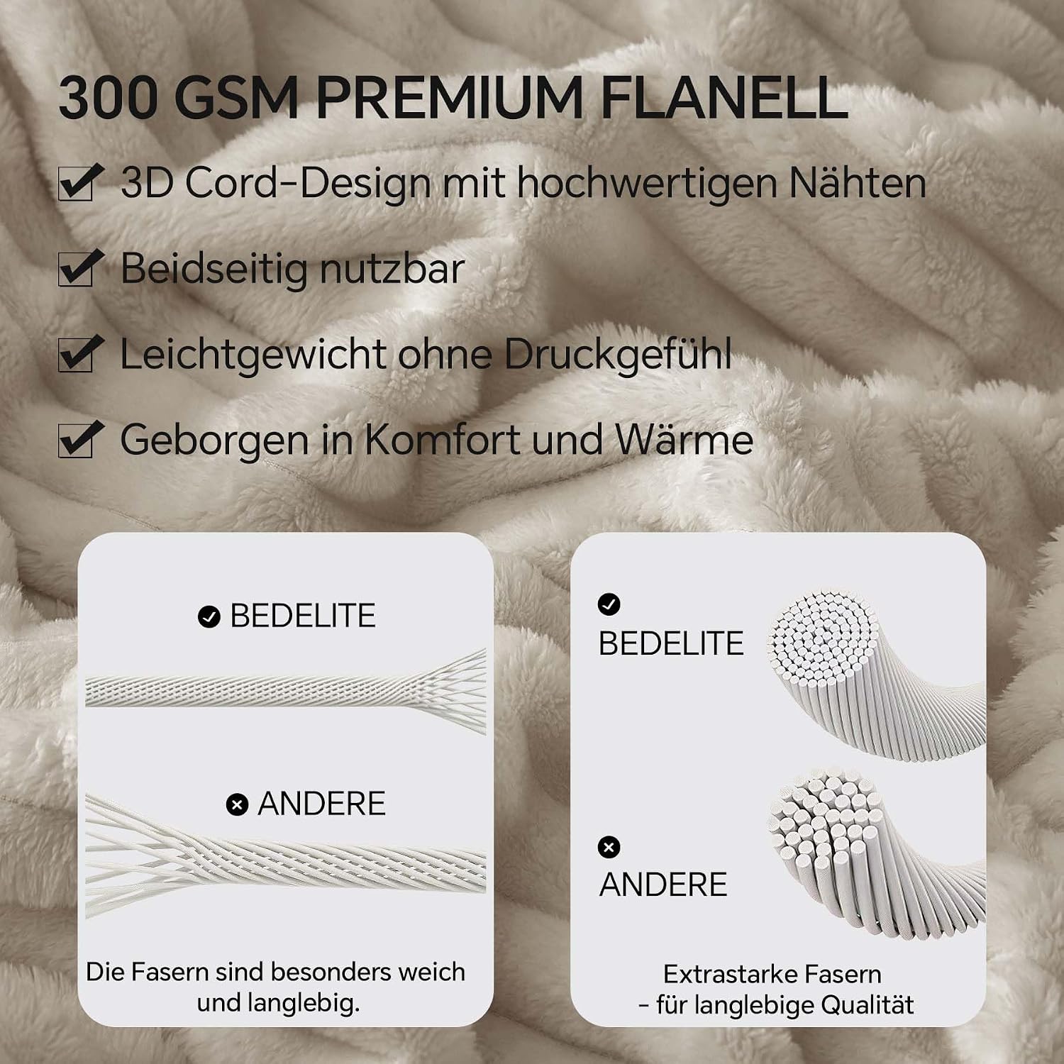 Detalle 2 de BEDELITE Kuscheldecke 150x200 Beige