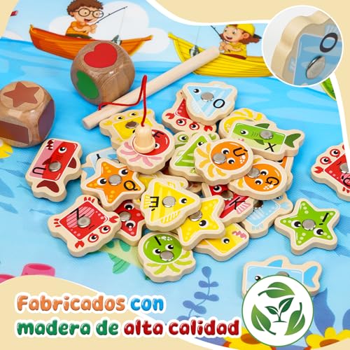 Thumbnail 3 de Lubolee Juguetes Niños 2-4 Años: Juego de Pesca Montessori en Madera con Animales Marinos y Alfombra de Almacenamiento