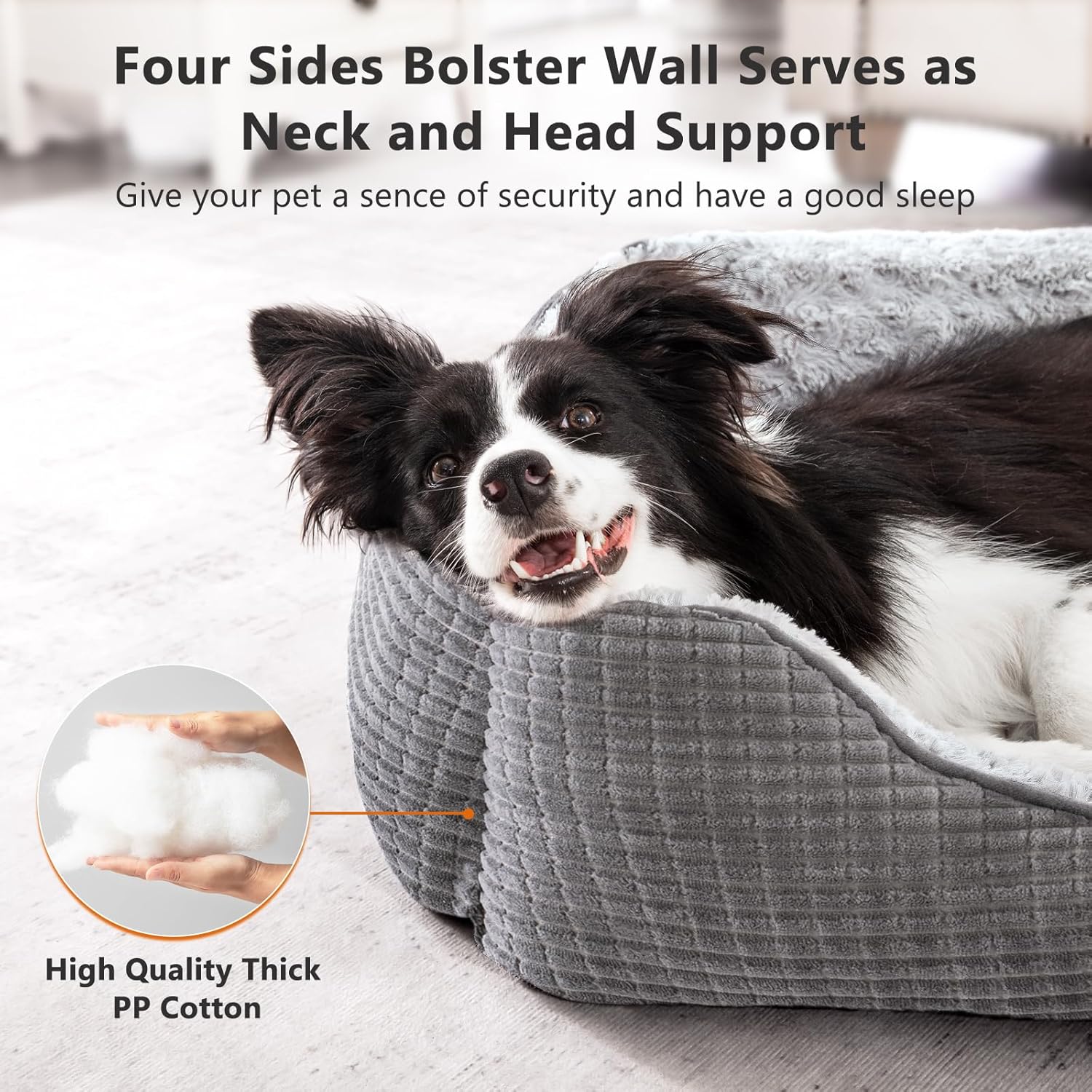 Detalle de JOEJOY Large Dog Bed Washable Pet Bed – Soft Rose Velvet, 76×61×23 cm, Grey