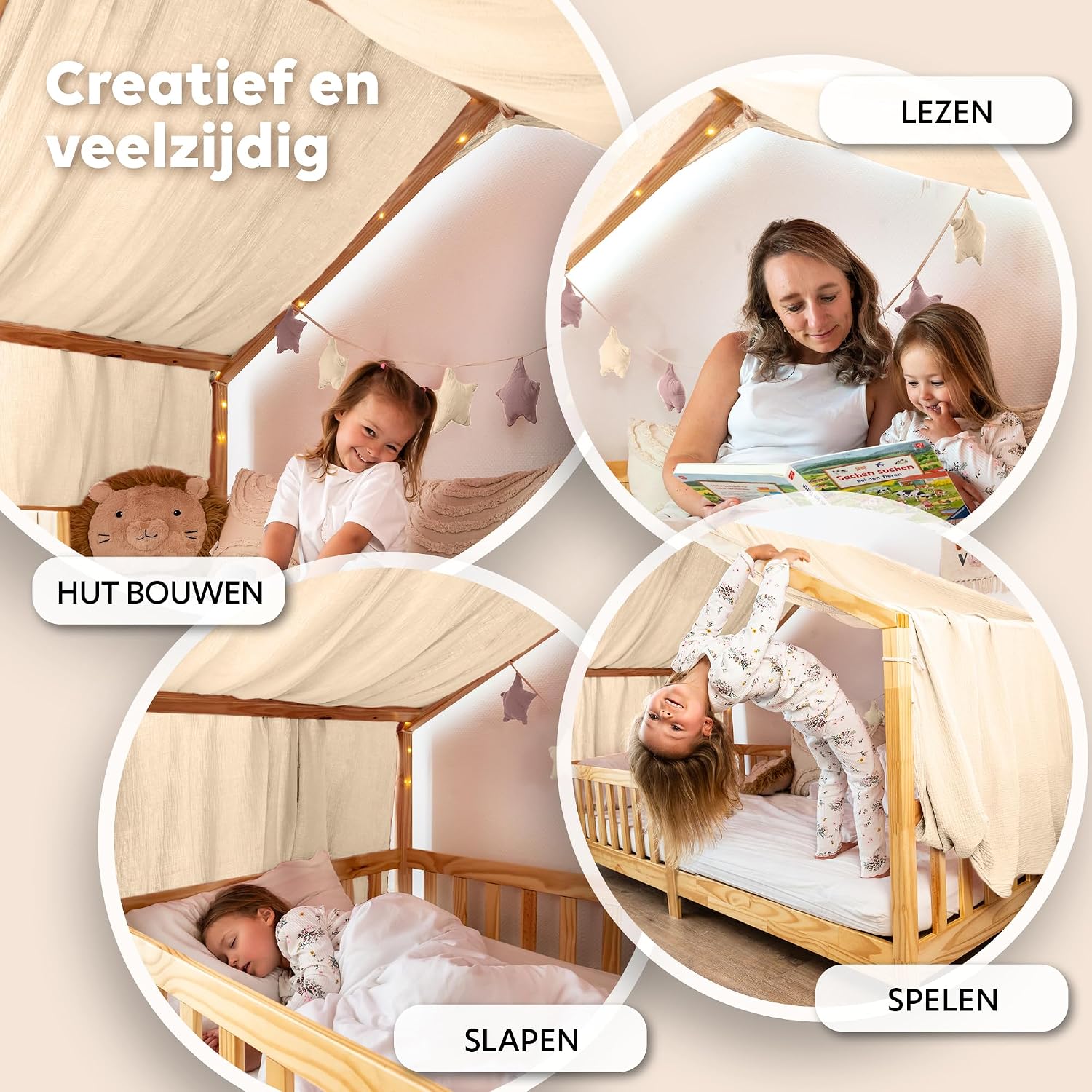 Detalle de lilimaus BH-HB-SINGLE-GOLD-135x420-CREME bedhemel van mousseline katoen