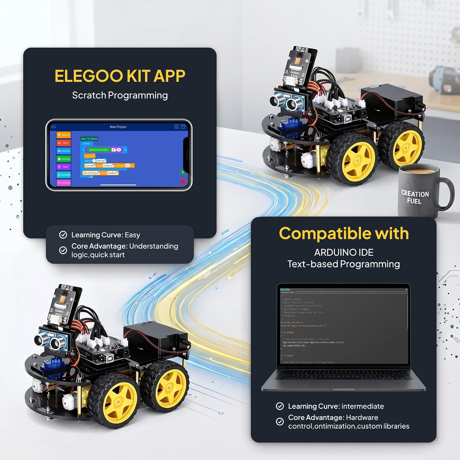 Detalle 2 de ELEGOO UNO R3 Smart Robot Car Kit V4 for Kids 🤖