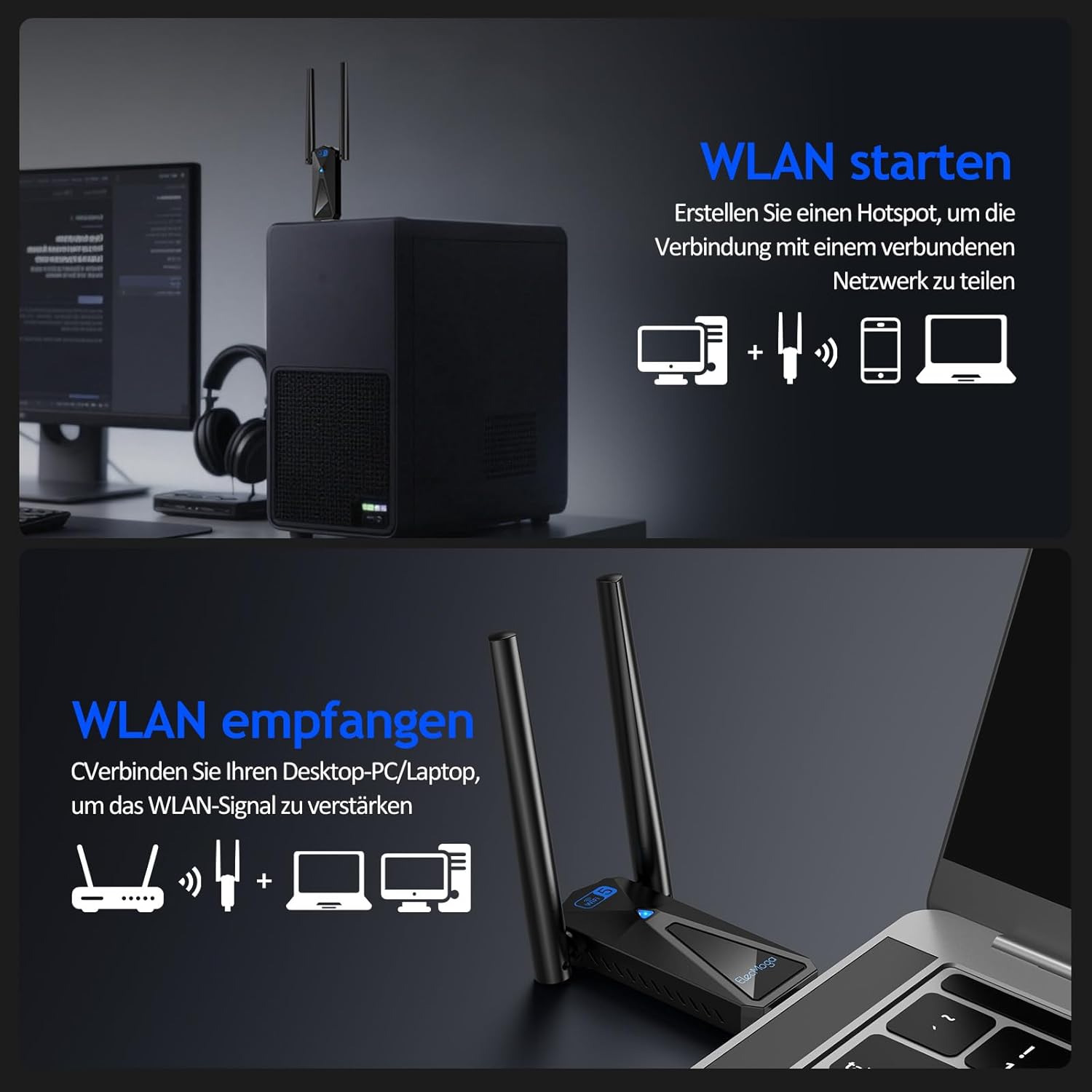 Detalle 2 de ElecMoga WLAN Stick 1300Mbps USB Stick
