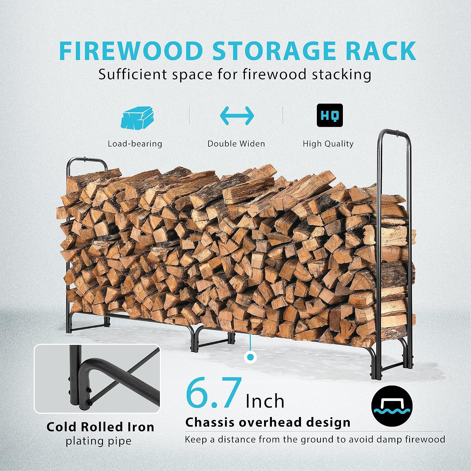 Detalle de VIVOHOME VH424 8 ft Firewood Rack with Zippered Cover, Steel Frame