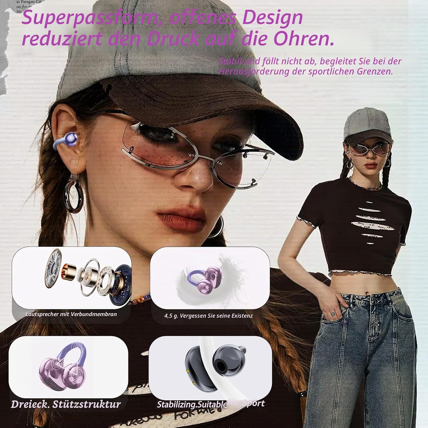 Thumbnail 1 de Kabellos Bluetooth Open-Ear-Kopfhörer (Ohrclip) – 4,5 g, 11 mm Treiber, Bluetooth 5.49, IPX6, 40 h Akku