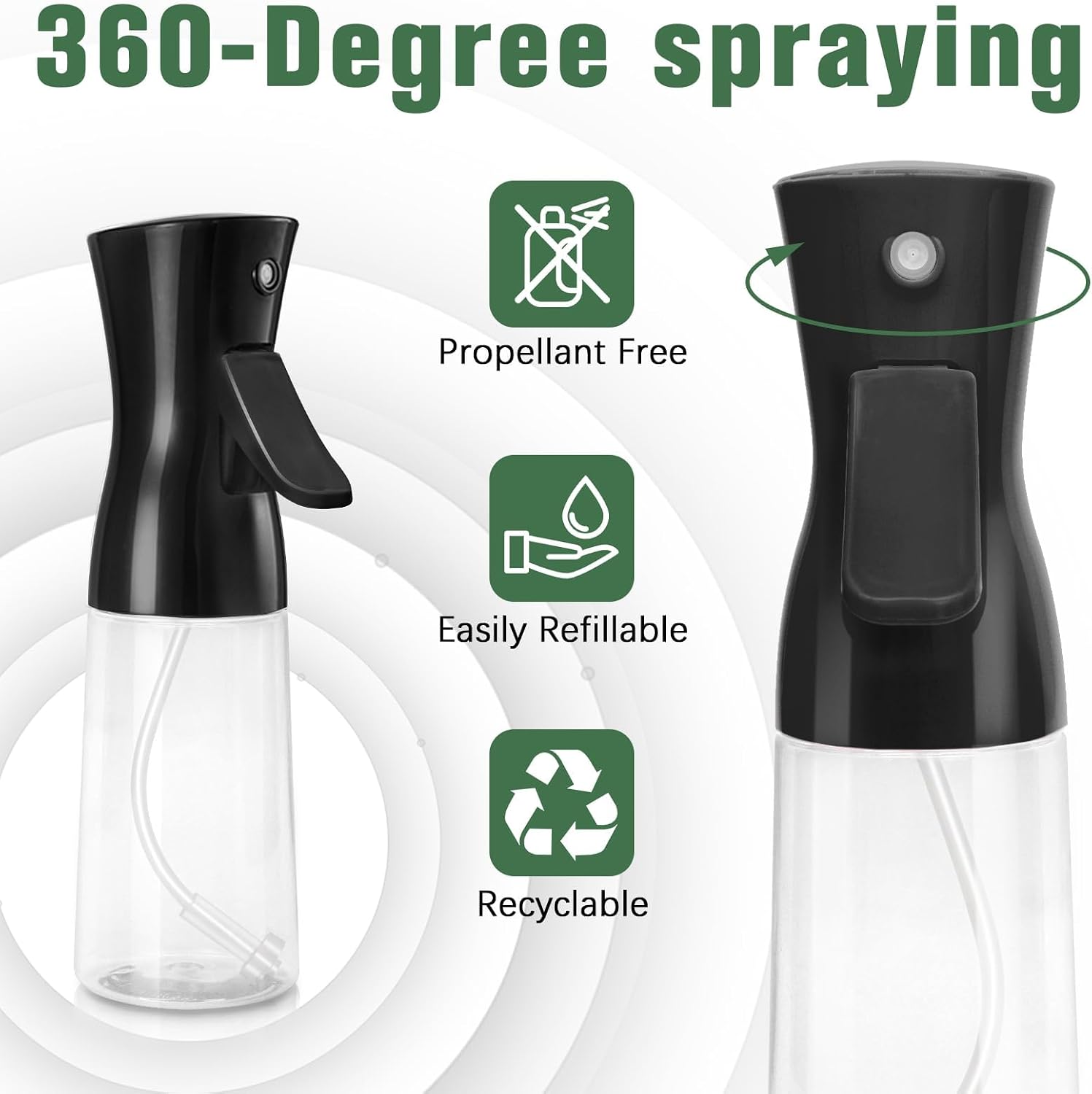 Detalle de Fun Gift Spray Bottle For Hair, Continuous Water Mister – 200 ml (Black)