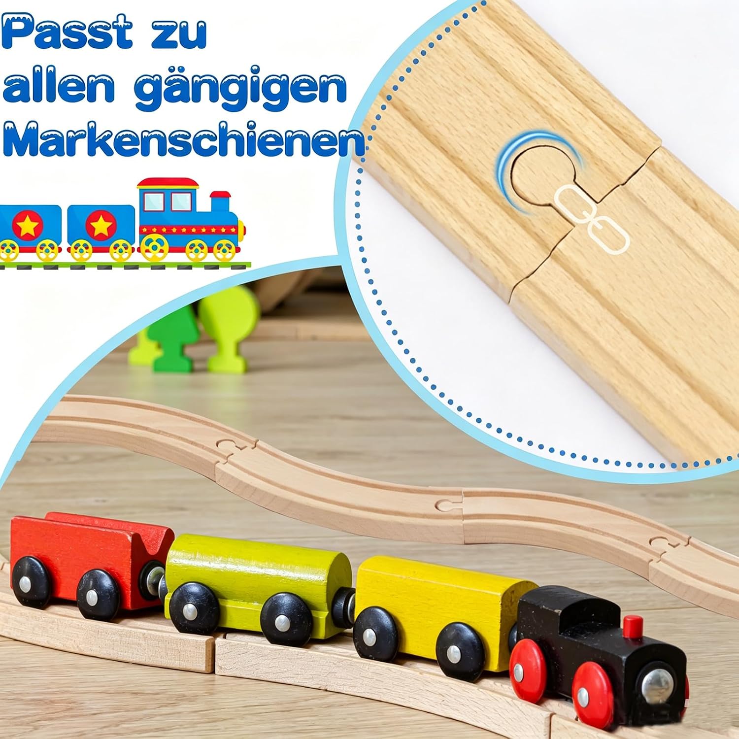 Detalle de Holzeisenbahn Schienenset – 25-teiliges Erweiterungspaket, kompatibel mit allen Holz-Eisenbahn Systemen (Für Kinder ab 3 Jahren)
