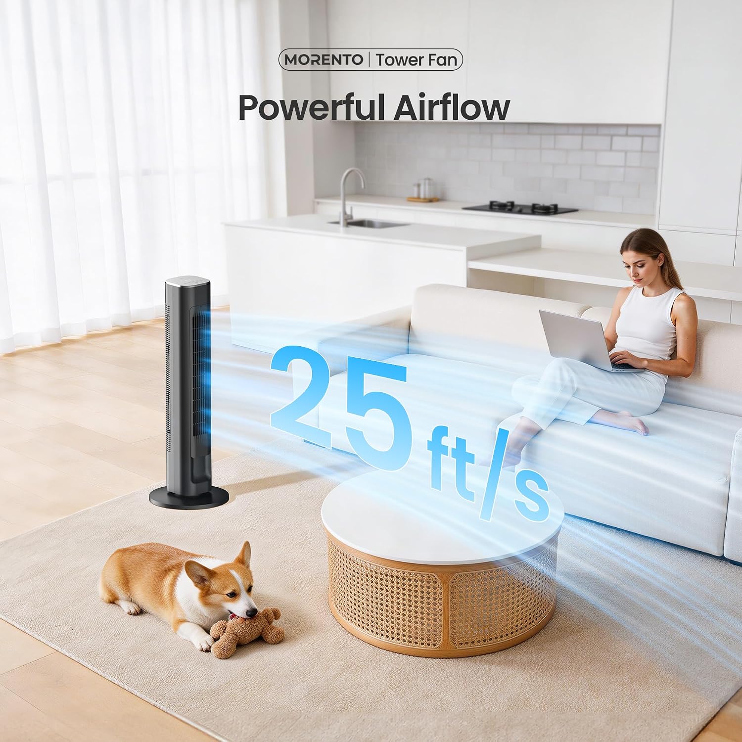 Detalle 2 de MORENTO 36-Inch Smart Tower Fan with Remote, 2.4GHz WiFi, App & Voice Control