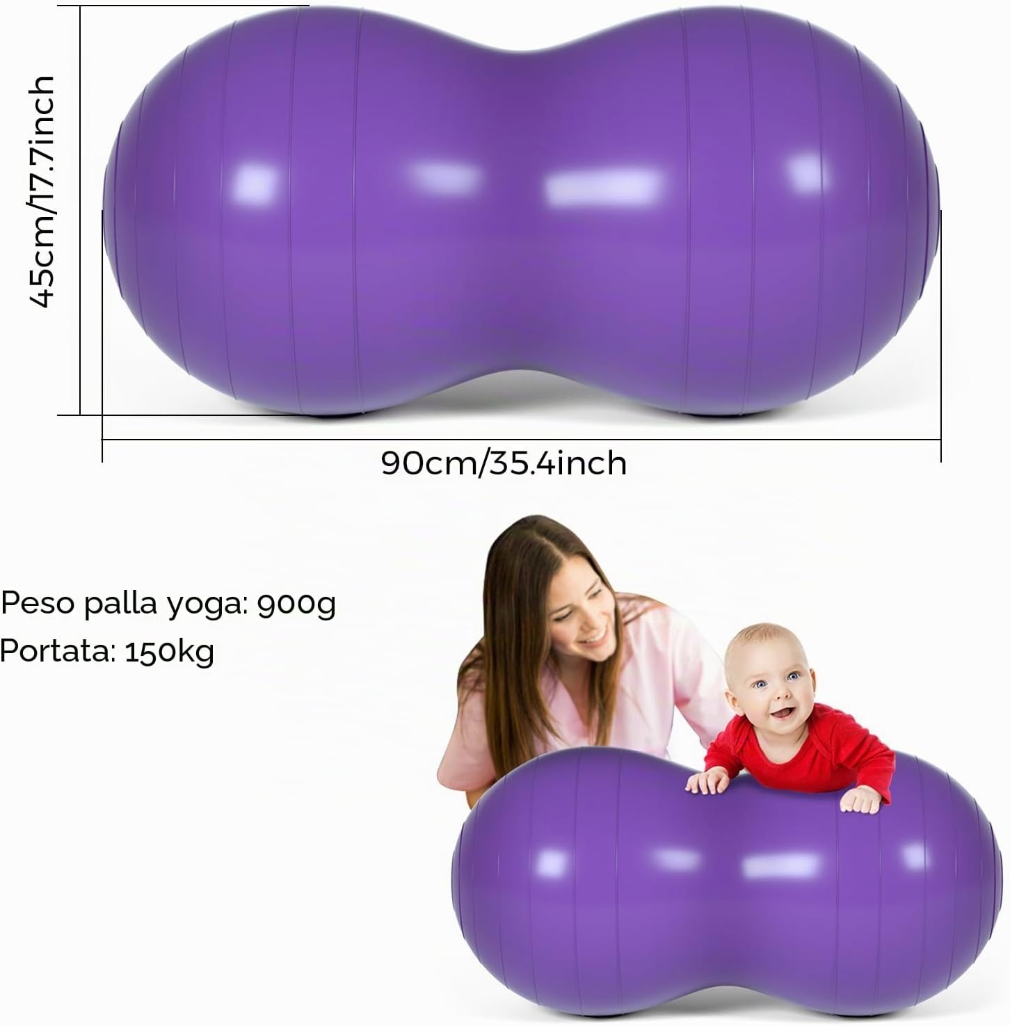 Detalle de DASKING Peanut Ball 90x45 cm con pompa a mano: palla di arachidi per yoga, pilates, fisioterapia e gravidanza