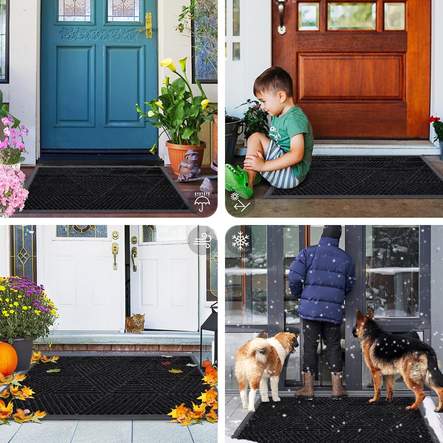 Thumbnail 6 de smiry Smiry Front Door Mat Outside Entrance (47x32) Natural Rubber Doormat for Indoor/Outdoor Entry, Irregular Triangle, Black