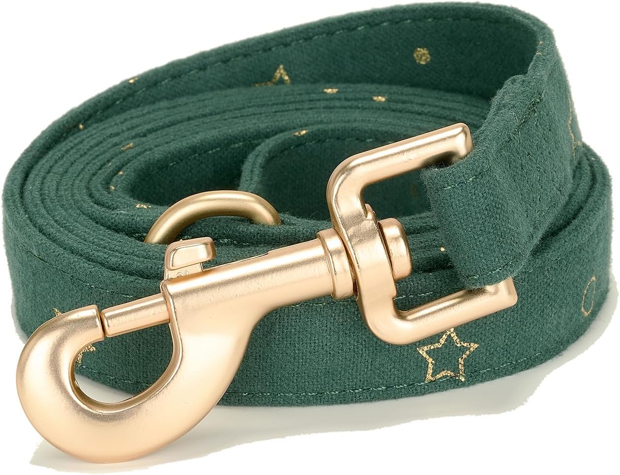 Detalle de Petiry Cotton Dog Lead with Gold Star Print (150cm) – D-Ring for Poop Bag Holder