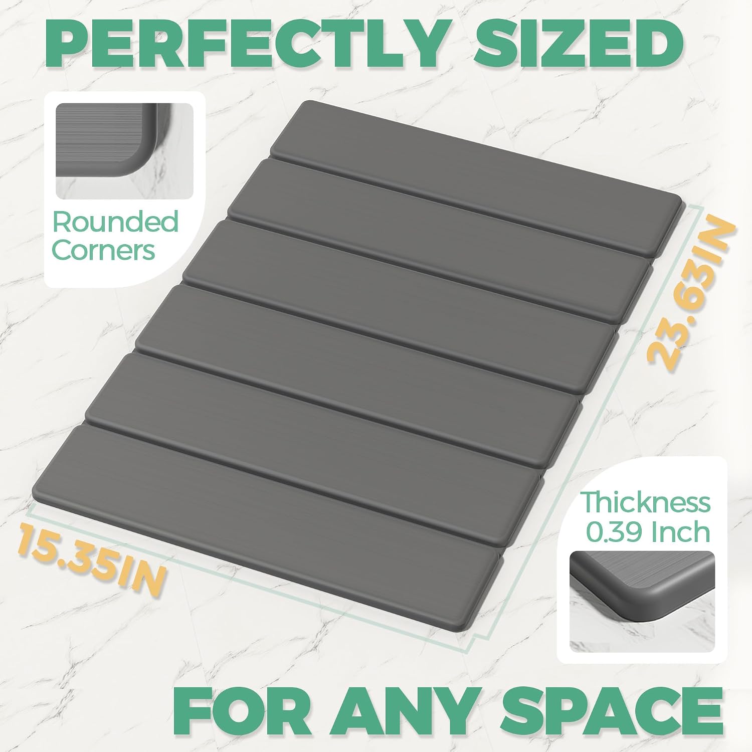 Detalle 2 de SYIPO Stone Bath Mat: Non-Slip Diatomite Floor Mat 23.6" Dark Gray