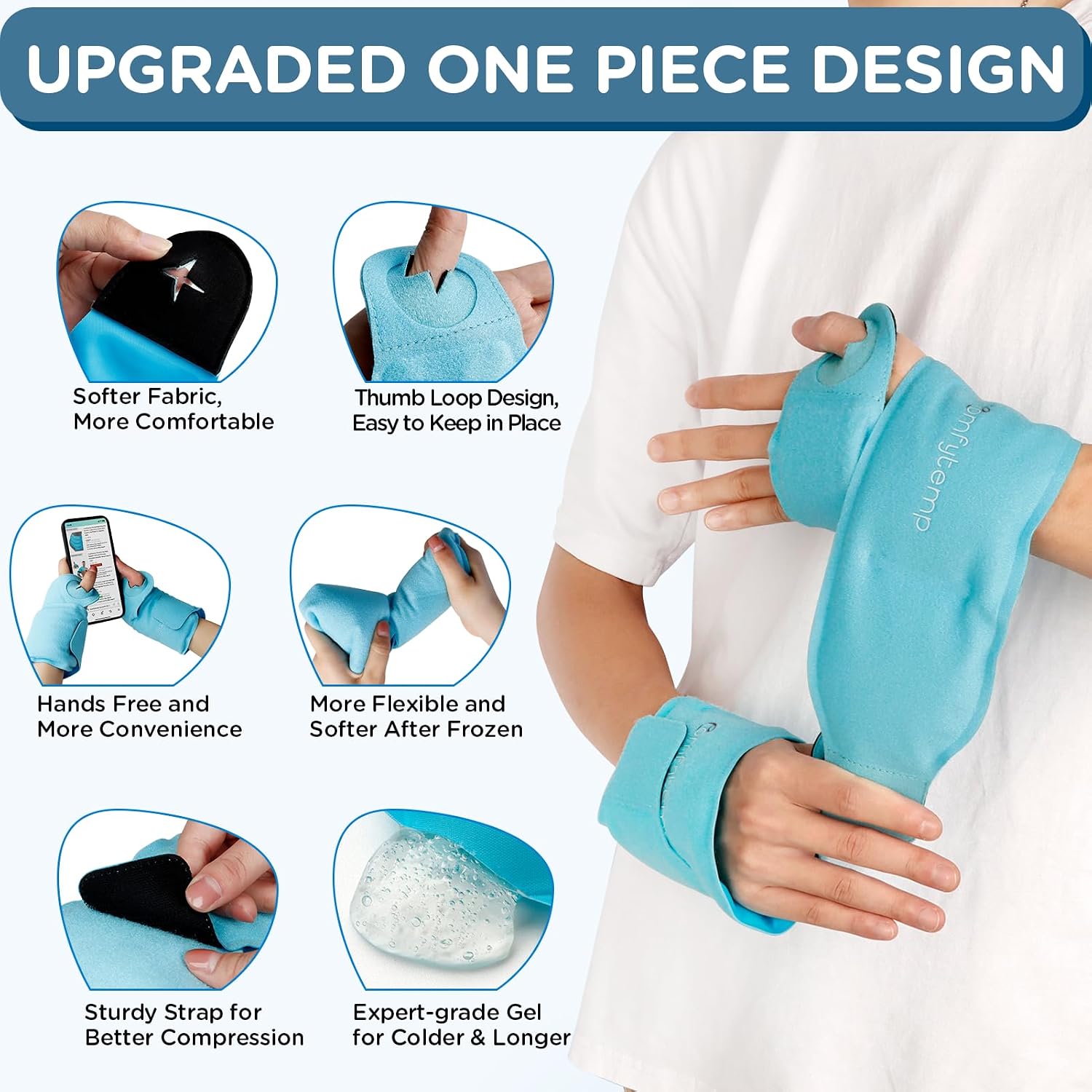 Detalle de Comfytemp 2-Pack Wrist Ice Pack Wrap: Reusable Gel Pack for Cold/Hot Therapy