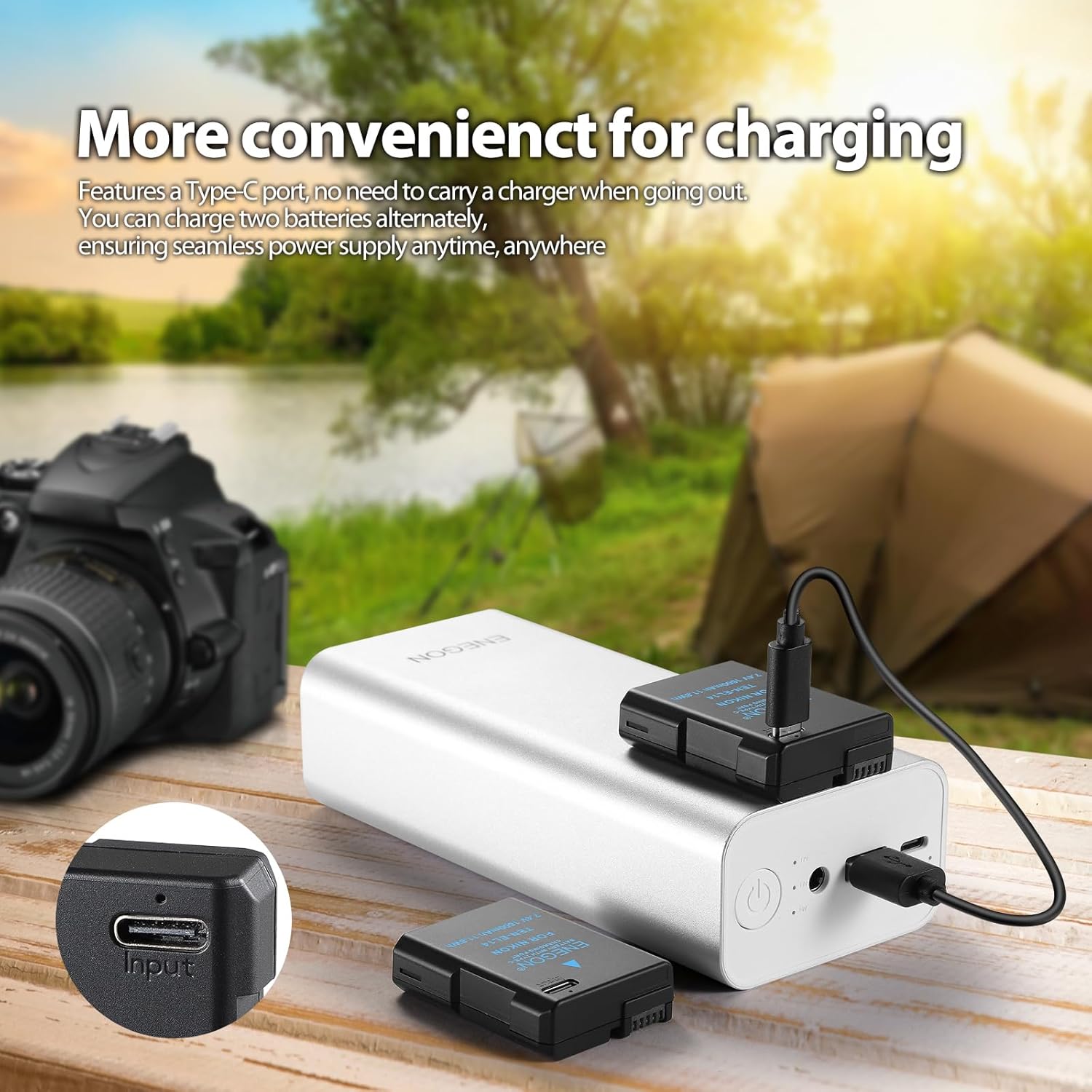 Thumbnail 1 de ENEGON EN-EL14/EN-EL14a Lot de 2 Batteries de Rechange USB-C à Charge directe 1600 mAh pour Nikon