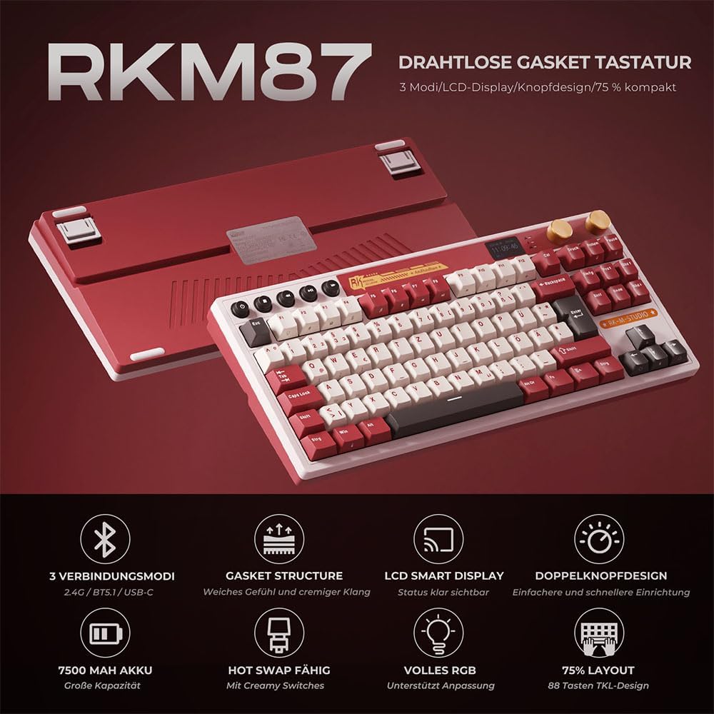 Detalle 2 de RK ROYAL KLUDGE M87 7500 mAh Gasket 75% Tastatur