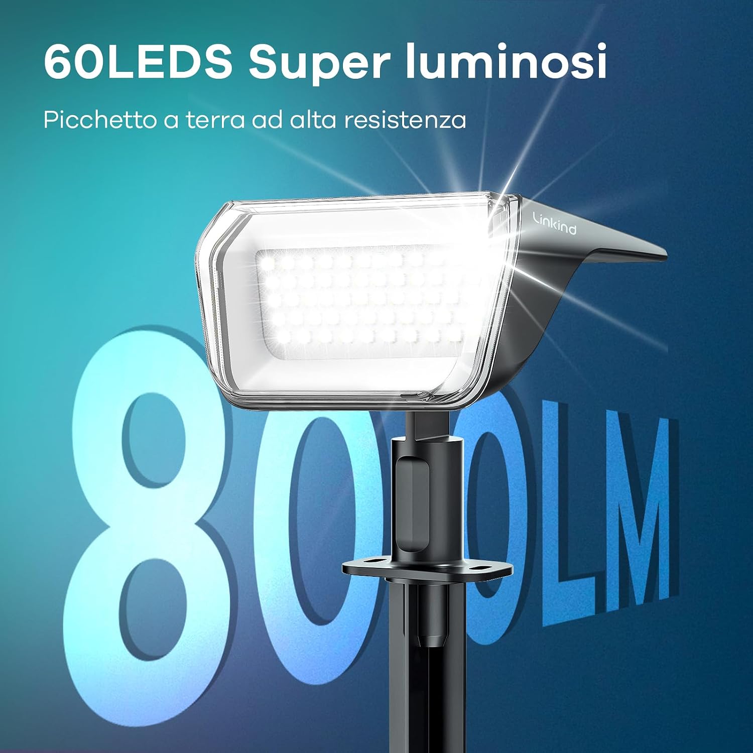 Detalle de Linkind Faretti Solari da Esterno 6500K – Set da 3 Faretti IP67, Illuminazione Solare per Giardino, Cortile e Vialetto