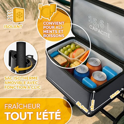 Detalle de TRESKO Chariot de transport pliable avec toit et compartiment isotherme, modèle XXL