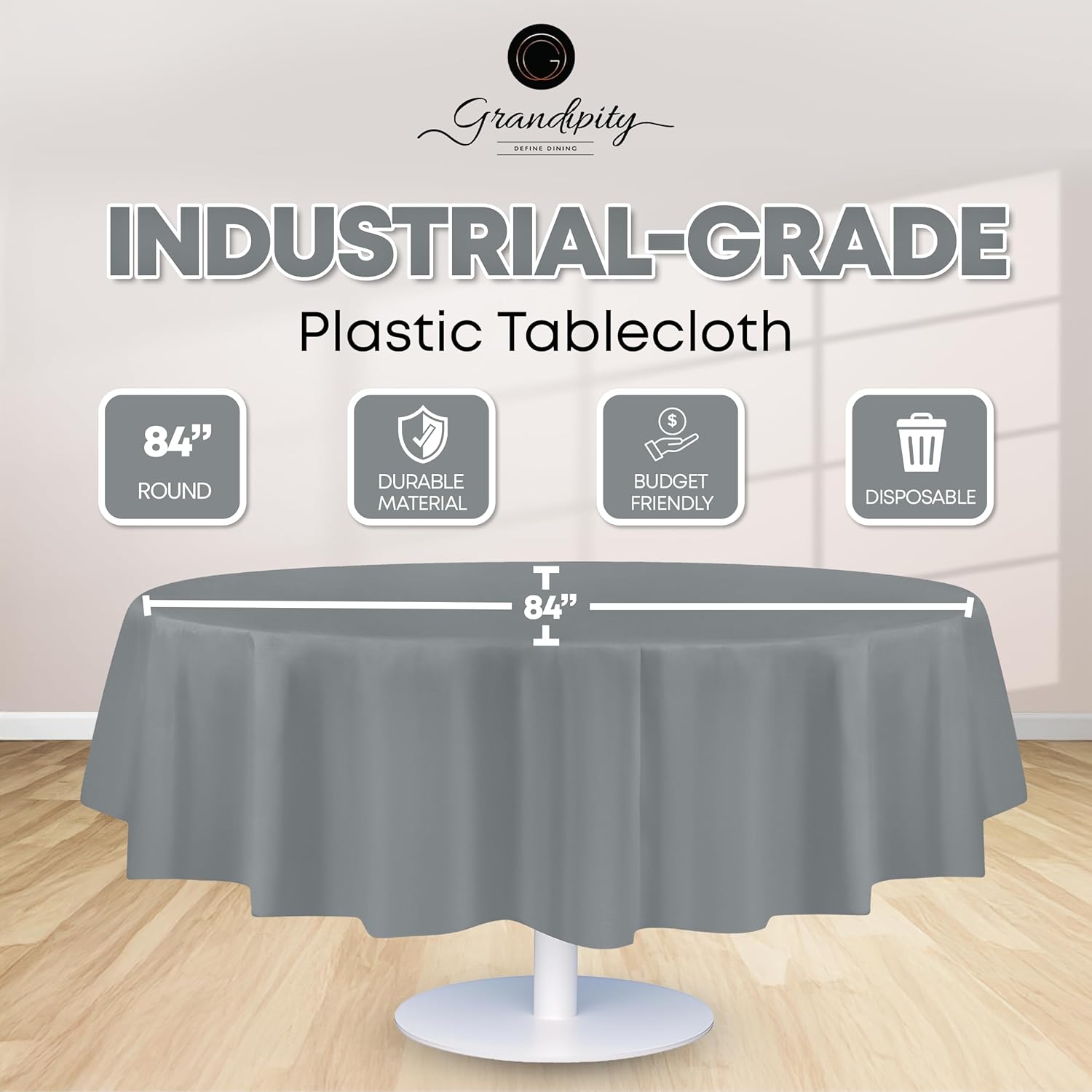 Thumbnail 1 de Grandipity Plastic Tablecloth, 54 in. x 108 in. Rectangular (Silver) — Disposable Plastic Cover for Parties and Events