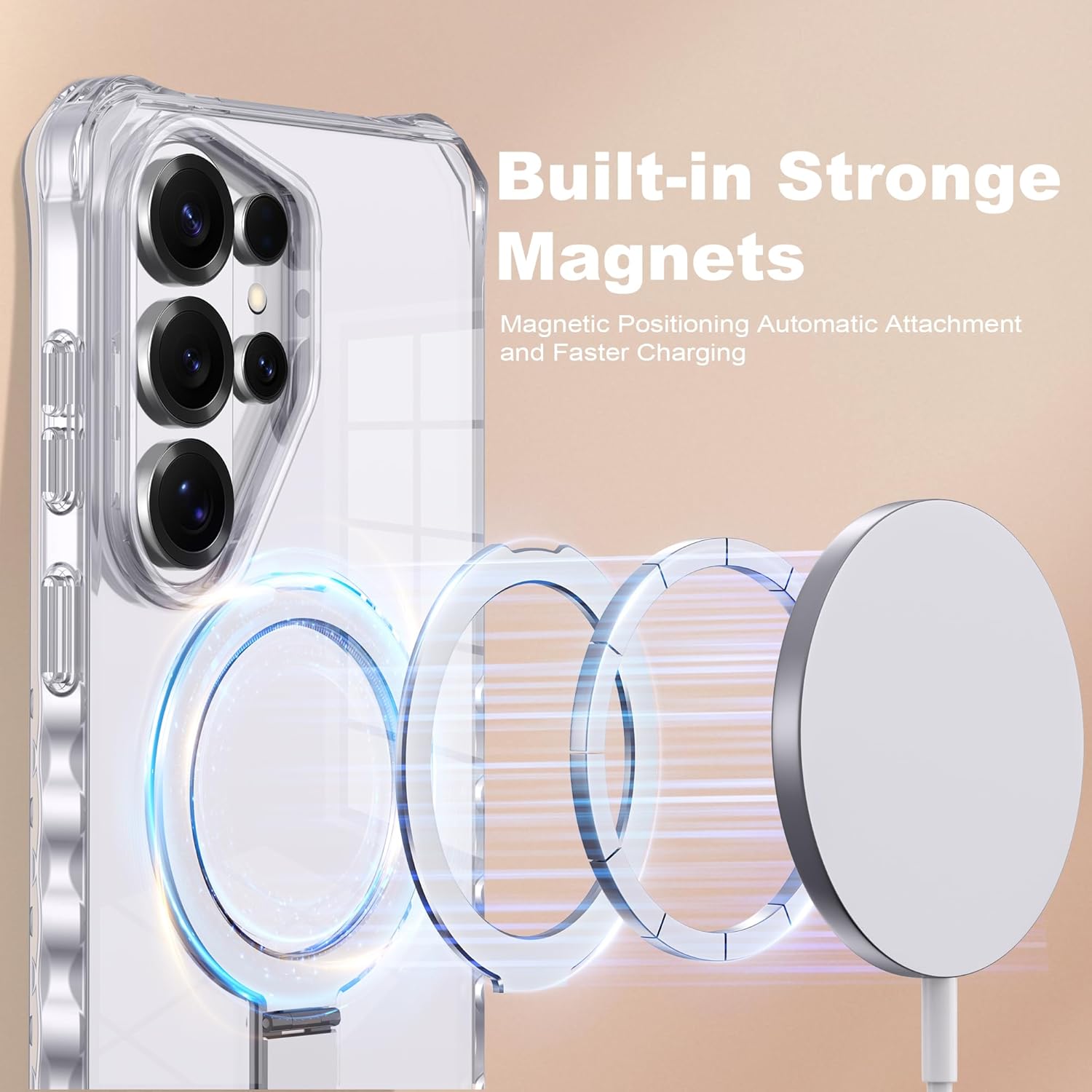 Thumbnail 2 de JQRZAOAK Clear Galaxy S26 Ultra Case with Magnetic Ring Stand — Military-Grade Wave Frame, Mag-Safe Compatible