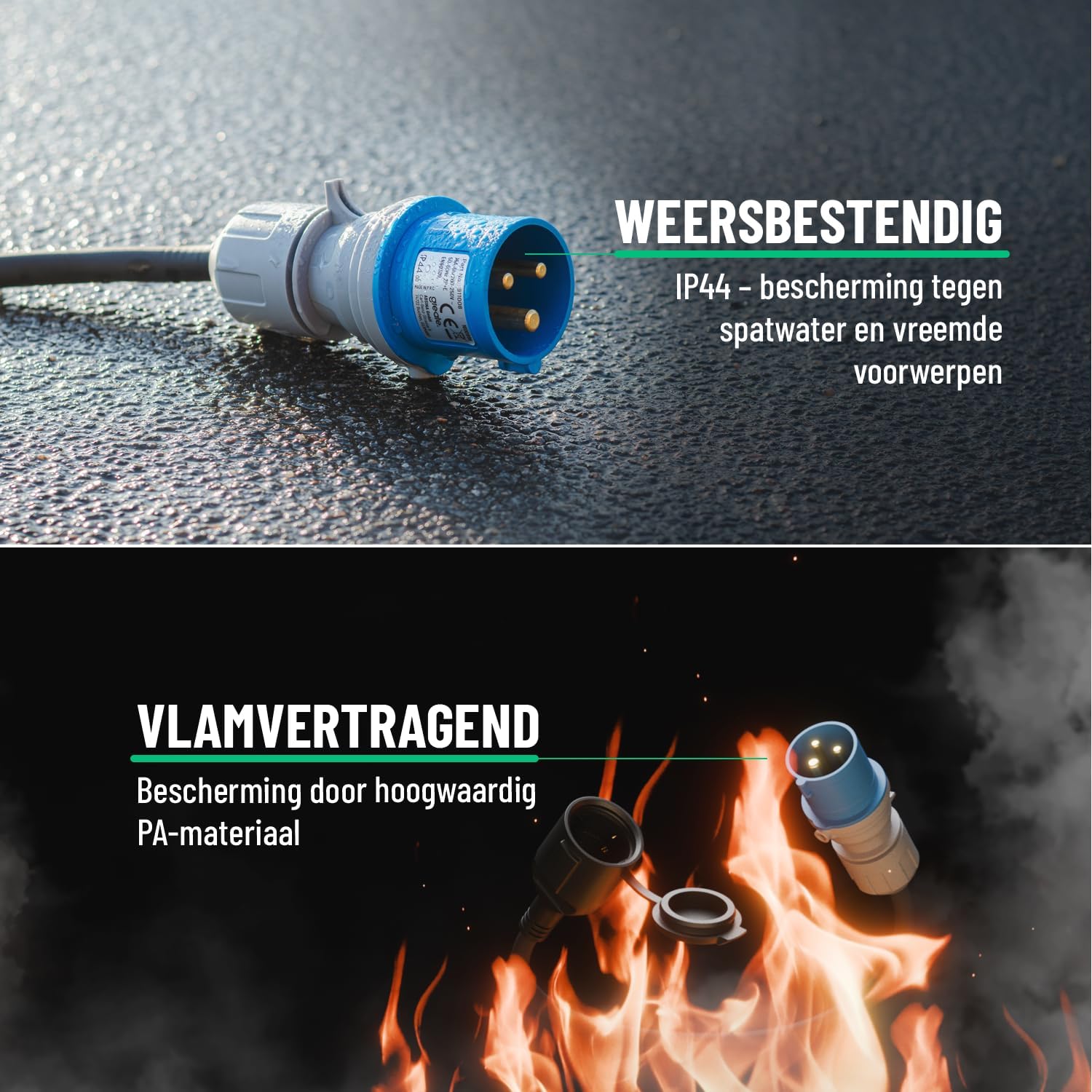 Detalle 2 de greate 16A CEE-adapter naar Schuko, 50 cm kabel en IP44