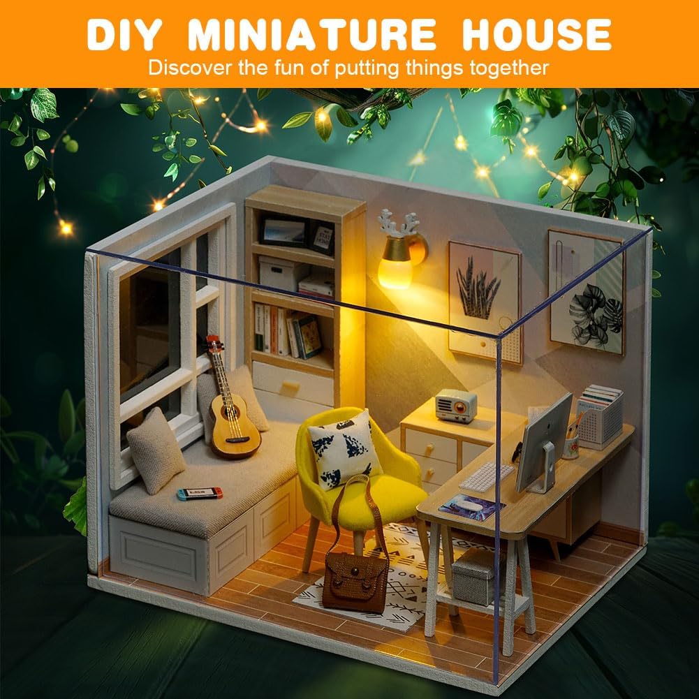 Thumbnail 4 de OSDUE P2-MNSFW240731-FBA houten miniatuurpoppenhuis 1:24 met ledverlichting