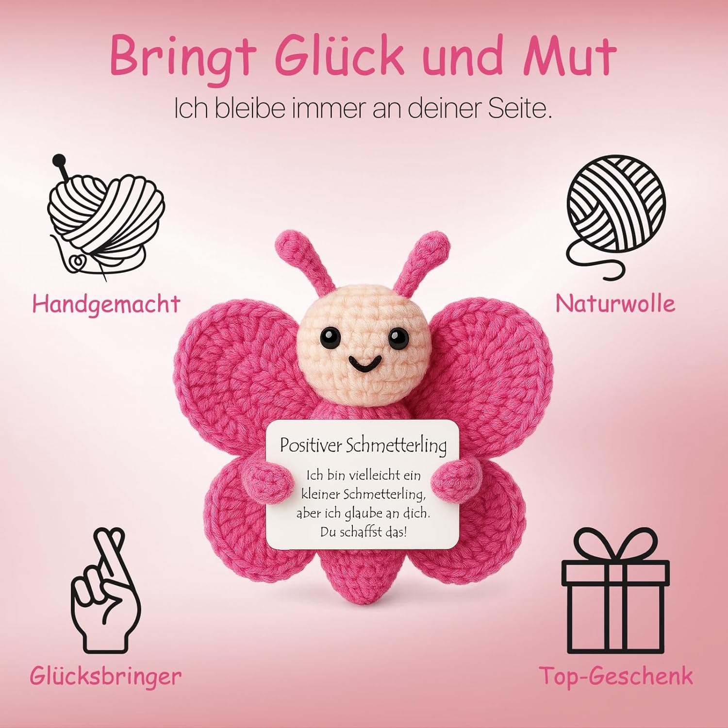 Thumbnail 3 de Farbeele Positive Schmetterling & Glücksbringer-Schlüsselanhänger (Pocket Hug) als Mutmacher-Geschenk