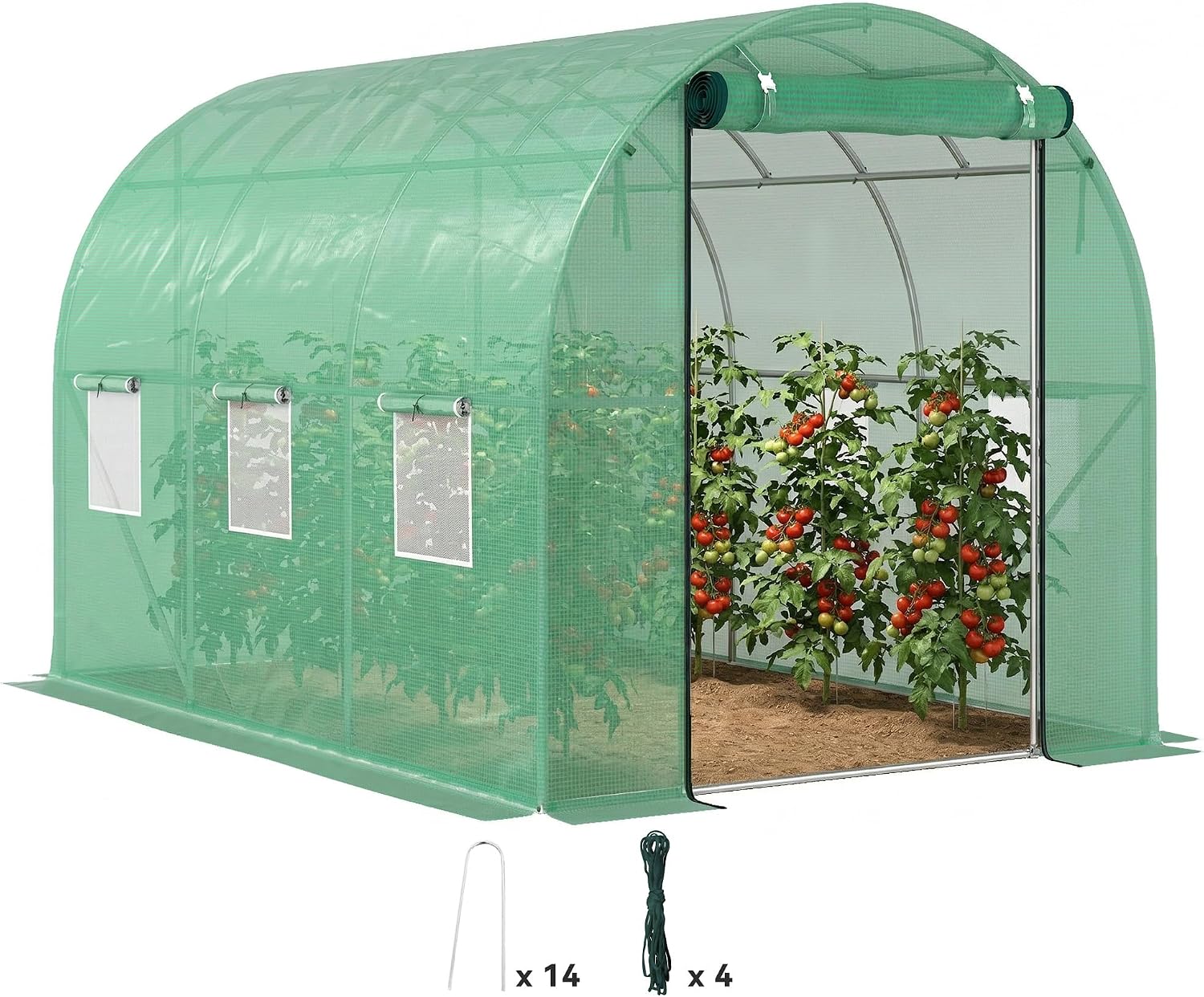 Detalle de Outsunny 84H-238V00GN tuintunnelkas 6 m² met PE-afdekking en roldeur