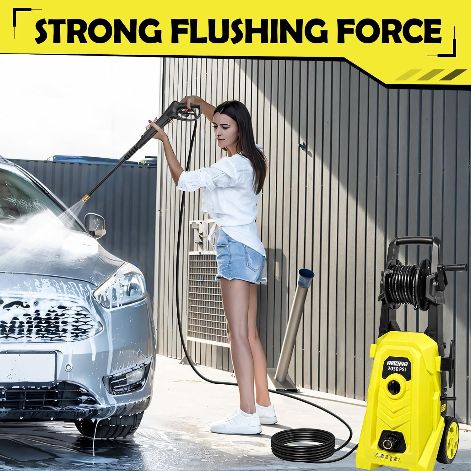 Detalle 2 de WXNANY CA-WXNY021-Yellow Electric Pressure Washer, 1.76 GPM, 4 Nozzles