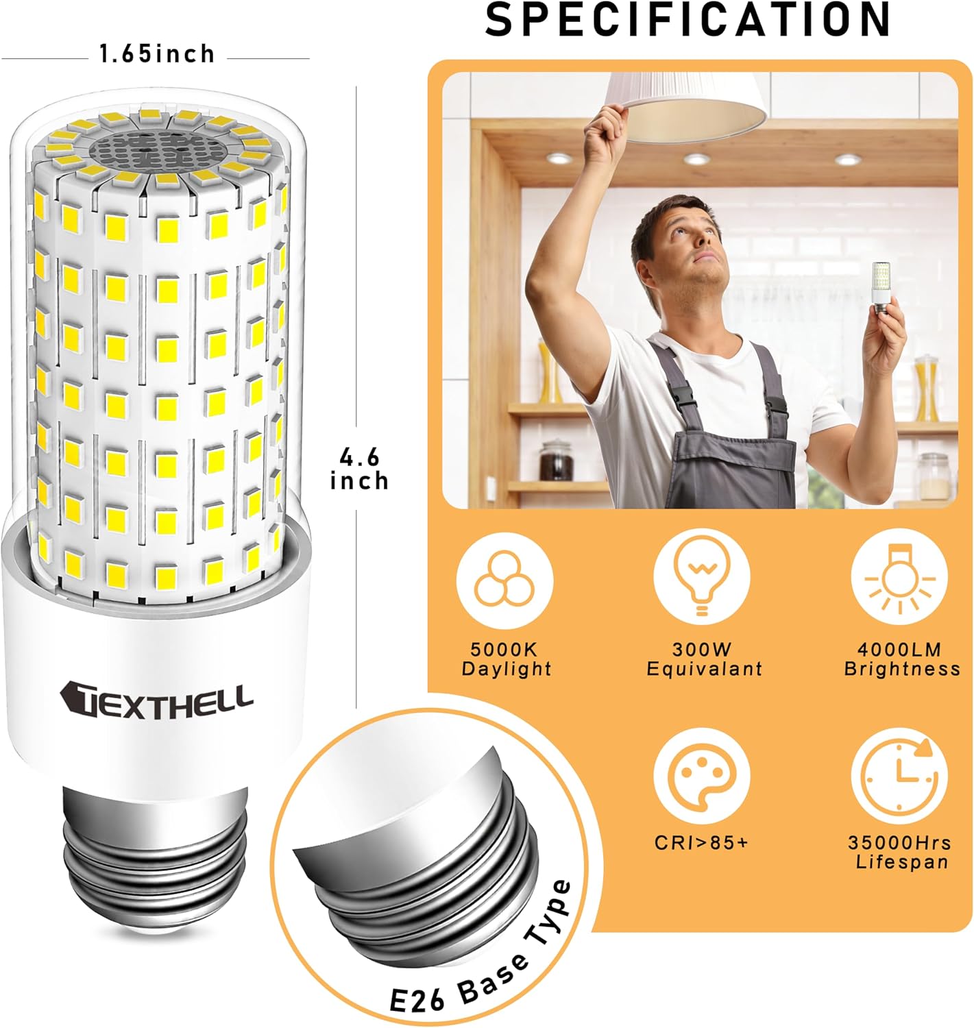 Detalle 2 de TEXTHELL NS-PCL15-B LED Corn Bulbs, 20W, 5000K, E26, 4-Pack