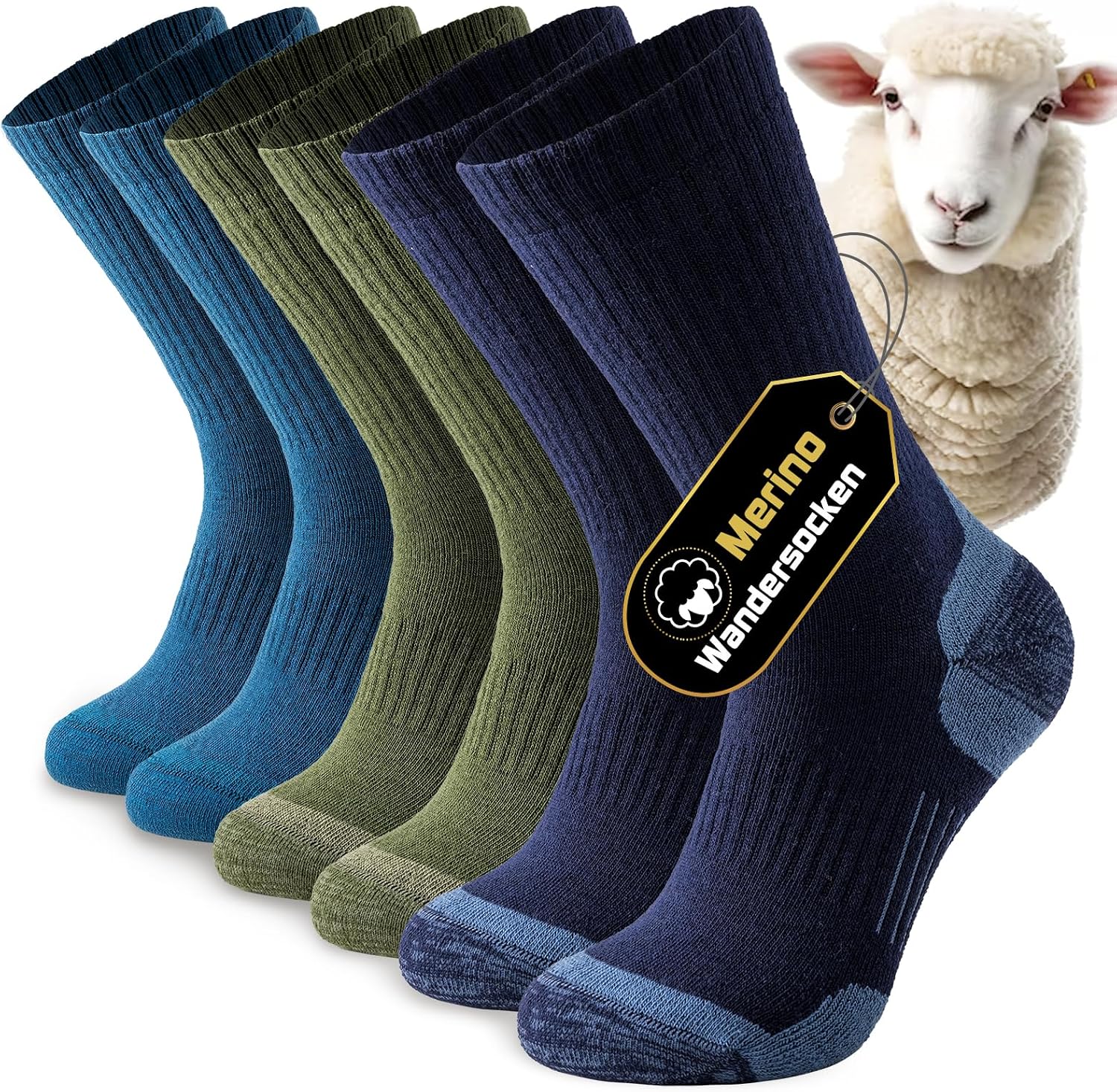 Detalle de Niorasen Merino Wandersocken – 3 Paar Outdoor-Trekkingsocken aus Merinowolle für Herren & Damen