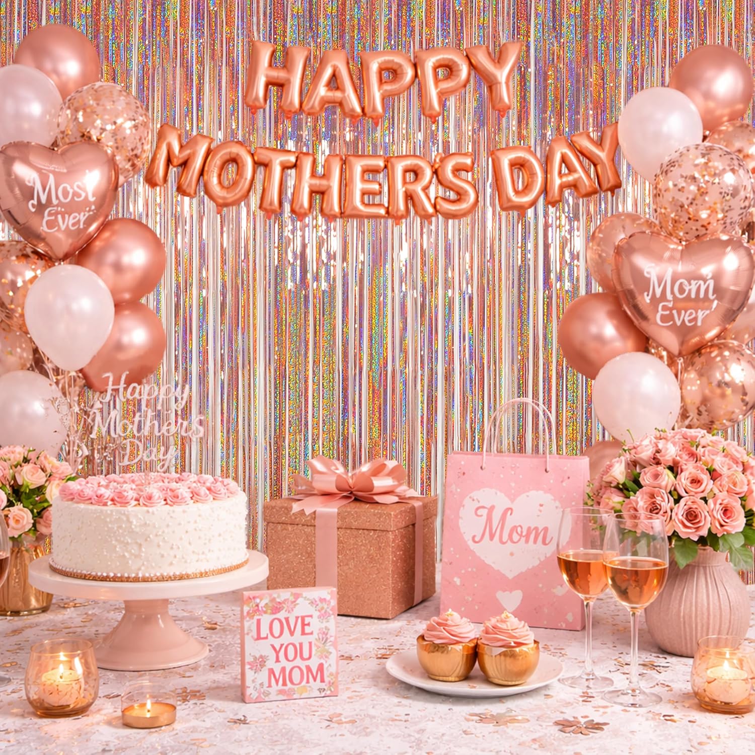 Thumbnail 3 de Melsan Rose Gold Tinsel Photo Backdrop Curtains (2-Pack) for Mother’s Day & Parties, 3.2 ft x 8.2 ft