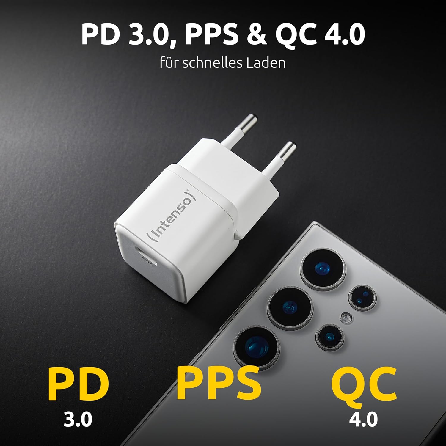 Detalle 2 de Intenso Power Adapter W30C GaN – 30-W-USB‑C-Ladegerät mit Power Delivery (PD), EU-Stecker (weiß)