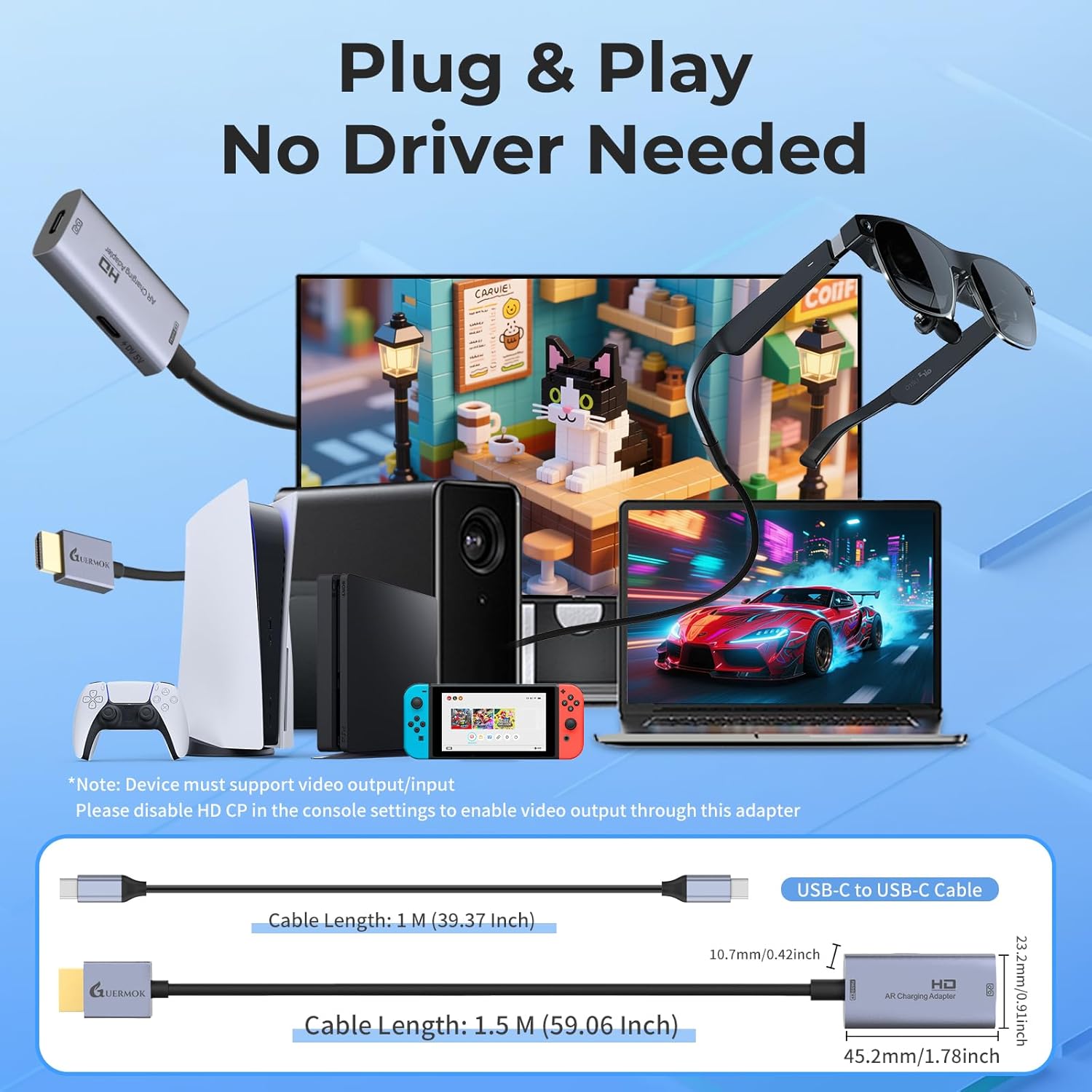Thumbnail 5 de Guermok HDMI to USB-C Video Display Adapter (4K@60Hz) for AR Glasses and Portable USB-C Monitors
