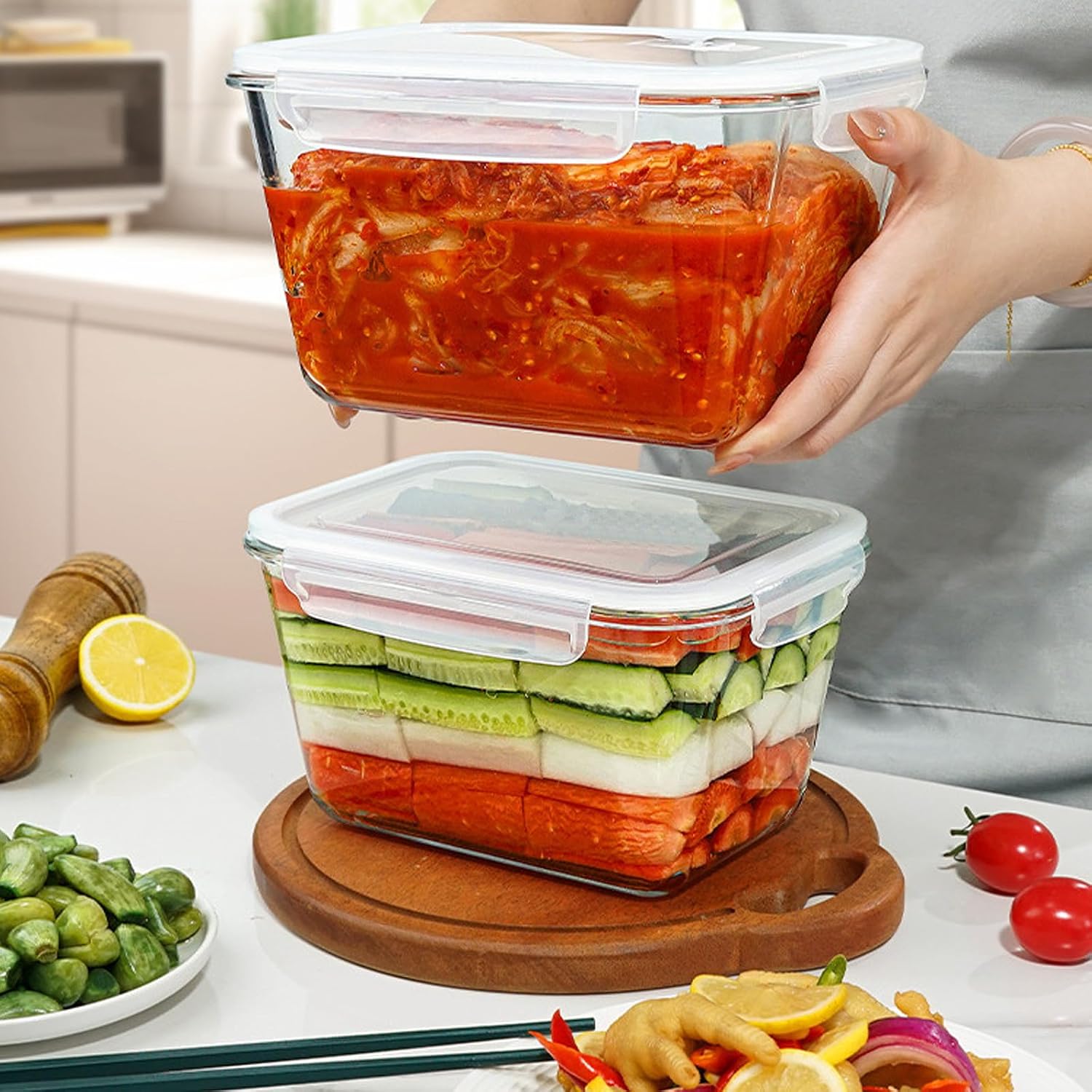 Detalle de Hontent 85 oz Large Glass Food Storage Containers, 2-Pack, Airtight