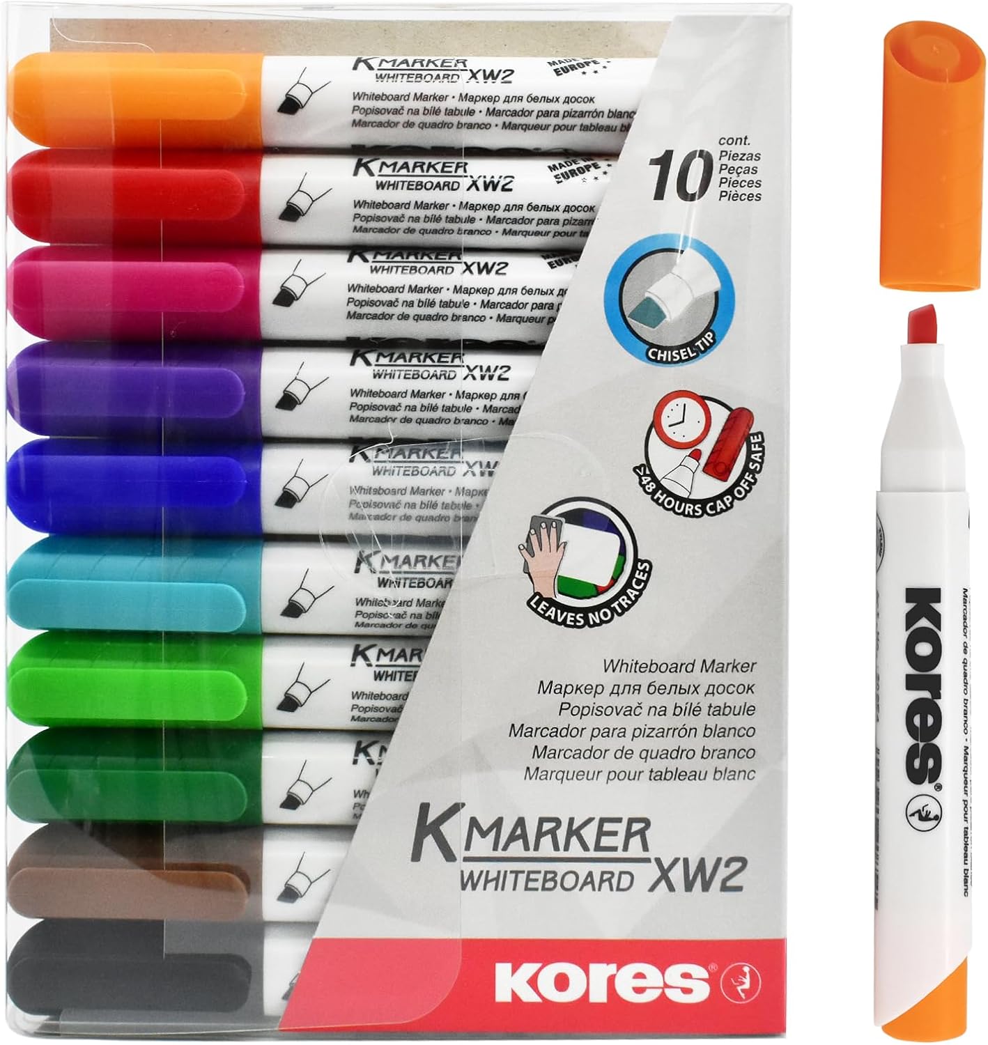 Kores K-Marker XW2 – Lot de 10 marqueurs de couleur pour tableau blanc à pointe biseautée