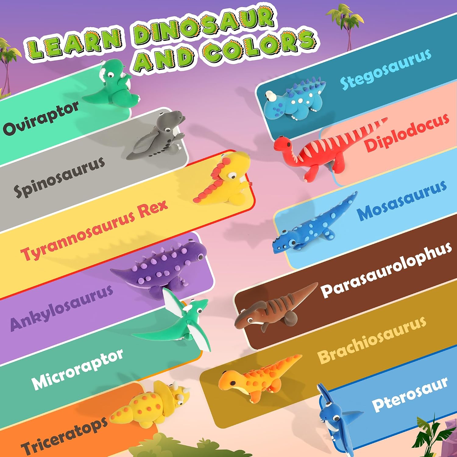 Detalle 1 de Aestd-ST LKL101 Air-Dry Clay Kit, Dinosaur Theme, 12 Boxes and 4 Tools