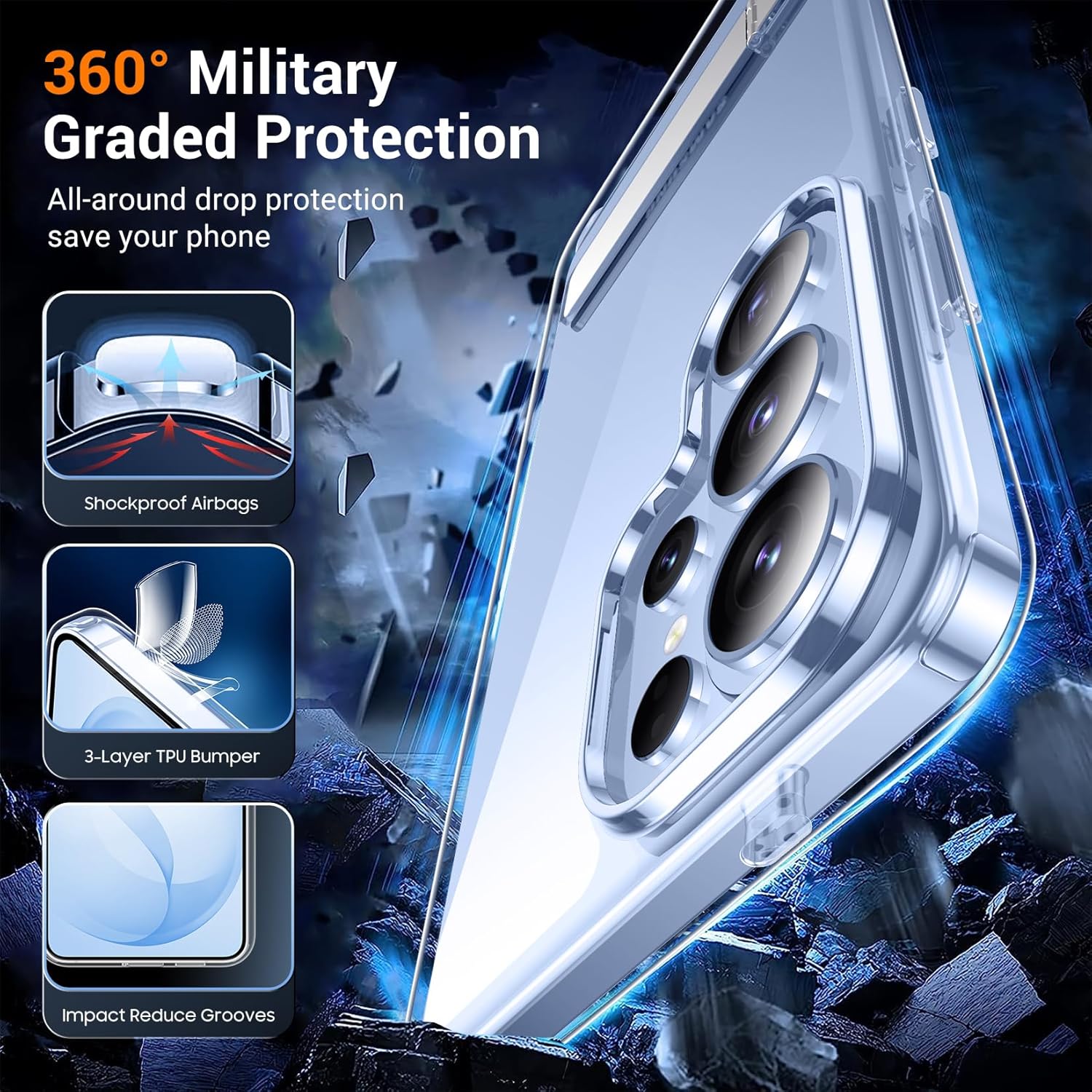 Thumbnail 4 de Temdan Designed for Samsung Galaxy S26 Ultra Slim Case with Hidden Kickstand, Military-Grade Drop Protection & Anti-Yellowing Crystal Clear Design