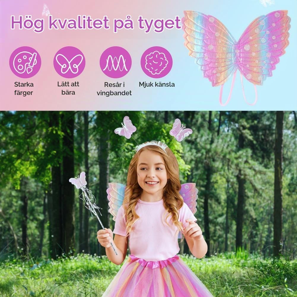 Detalle 1 de BSBUY fjärilsvingar för barn – utklädningsset i polyester, 3, 4, 5 eller 6 delar