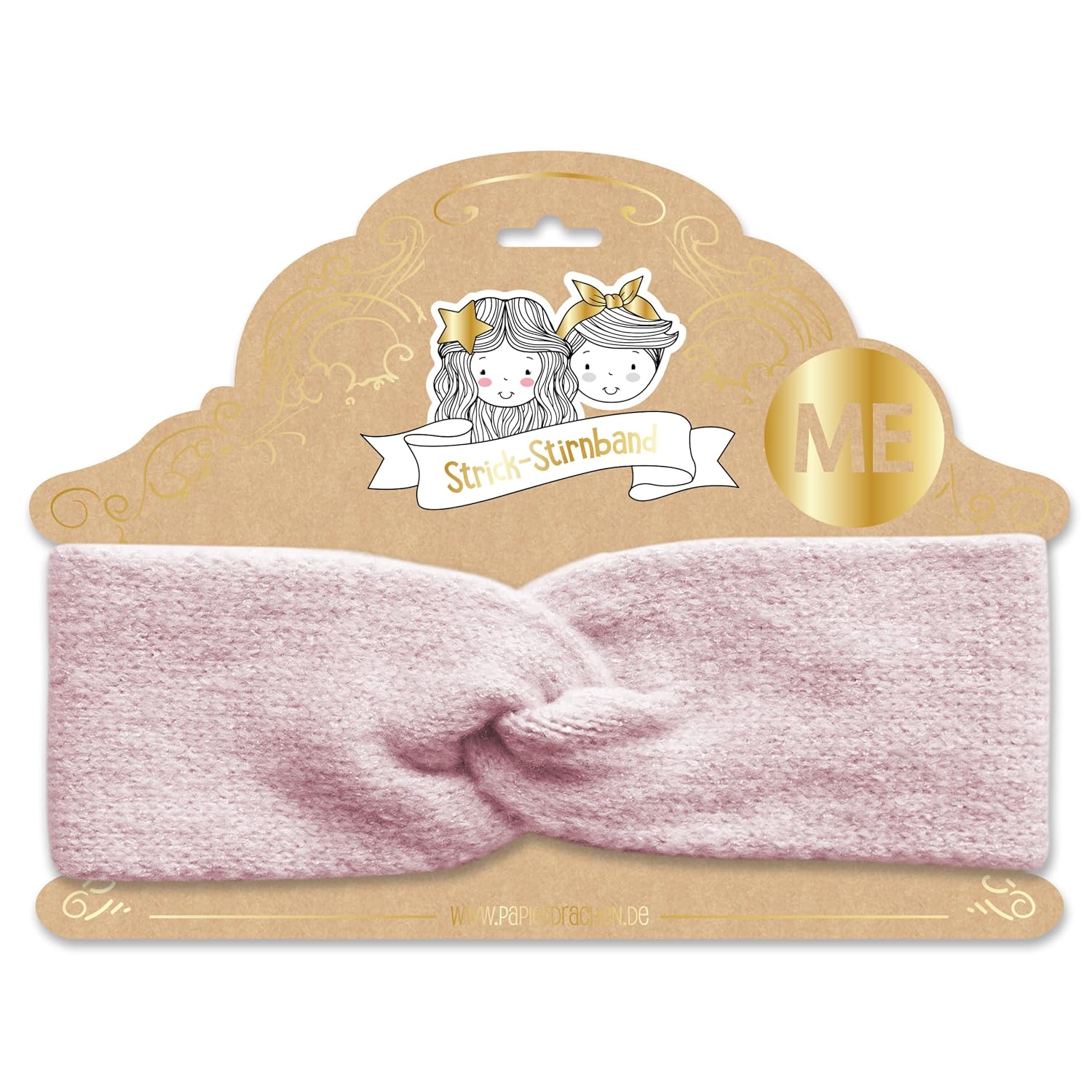 Detalle de Papierdrachen Strick-Haarband für Damen (rosa) – elastisch, bequem & handwaschbar