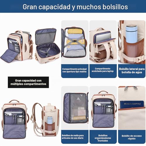 Thumbnail 2 de ENZOSUM Maleta de Cabina para Ryanair 40x20x25 cm | Mochila de Viaje Beige con Compartimento para Portátil de 14