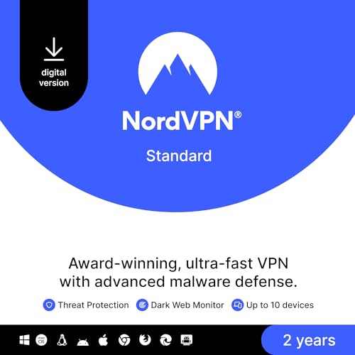 Detalle de NordVPN Standard, 10 Devices, 2-Year | VPN & Cybersecurity (Digital Code)