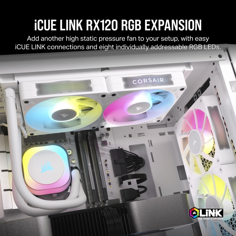 Detalle de Corsair iCUE LINK RX120 RGB Expansion Fan: ventilador suplementario PWM de 120 mm para iCUE LINK