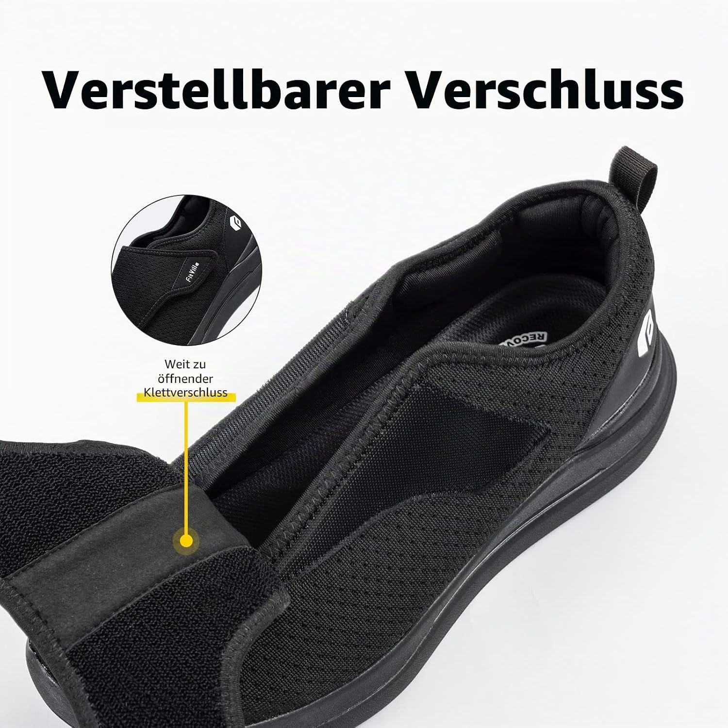 Detalle de FitVille Herren Extra Weit Pflege Hausschuhe mit Klettverschluss EasyTop Wings V2