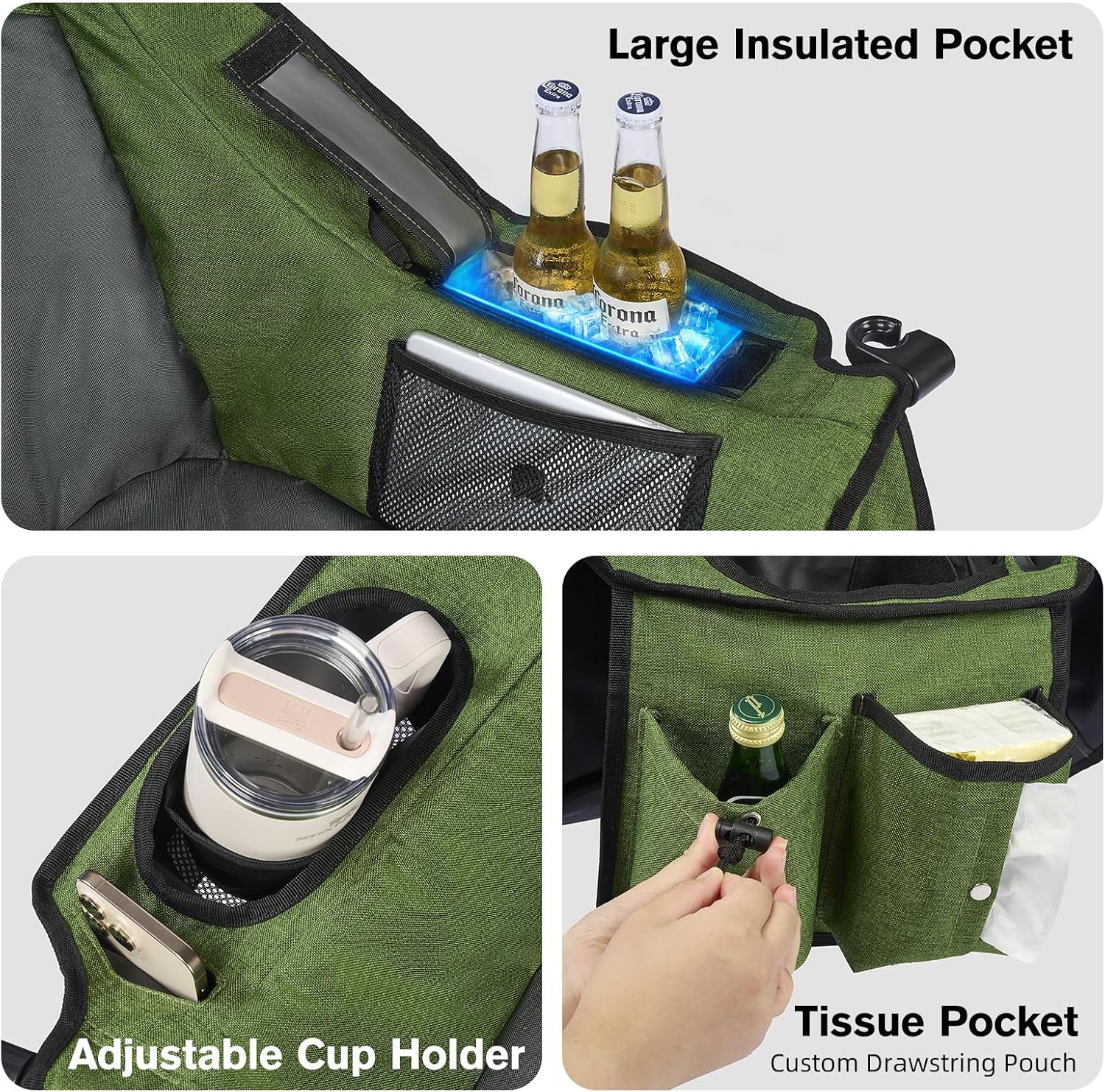 Detalle de Coldbee PW-RC749C2 Oversized Camping Chair, 500-lb Capacity, Padded Green