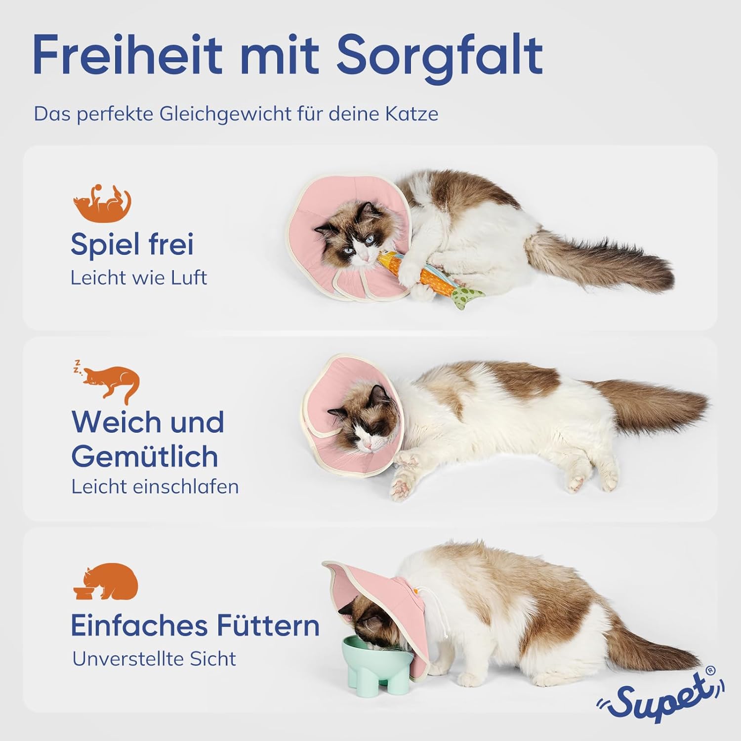 Thumbnail 1 de Supet weiche Halskrause für Katzen mit Verlängerungspolster – wasserabweisende Operationsnachsorge gegen Lecken